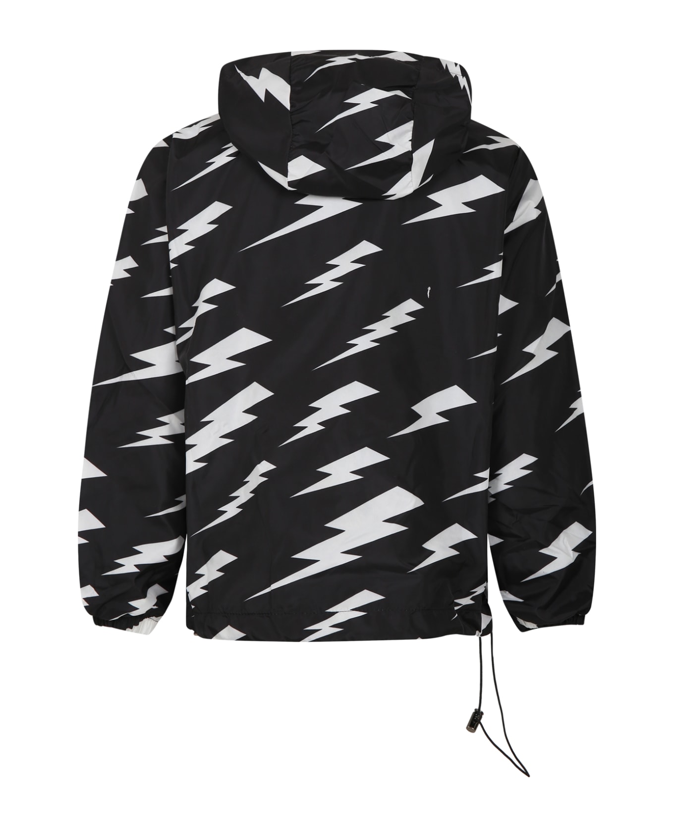 Neil Barrett Black Windbreaker For Boy With Iconic Lightning Bolts And Logo - Black コート＆ジャケット
