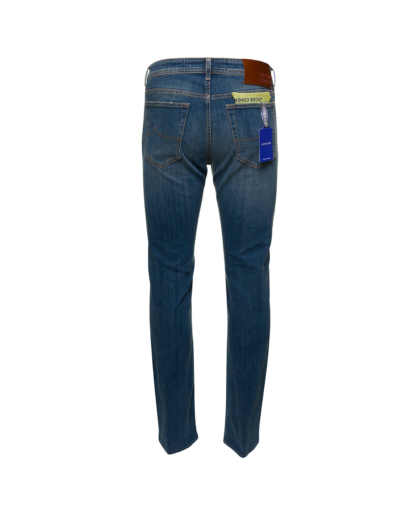Jacob Cohen Blue Five-pocket Jeans With Branded Bandanna In Stretch Cotton Denim Man - Blu