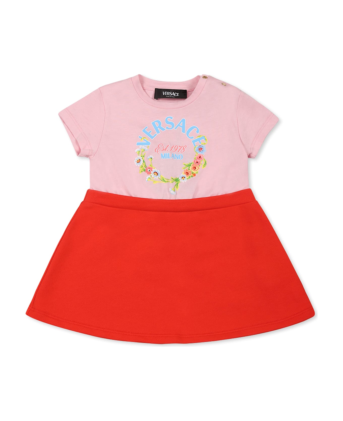 Versace Multicolor Dress For Baby Girl With Logo - Multicolor