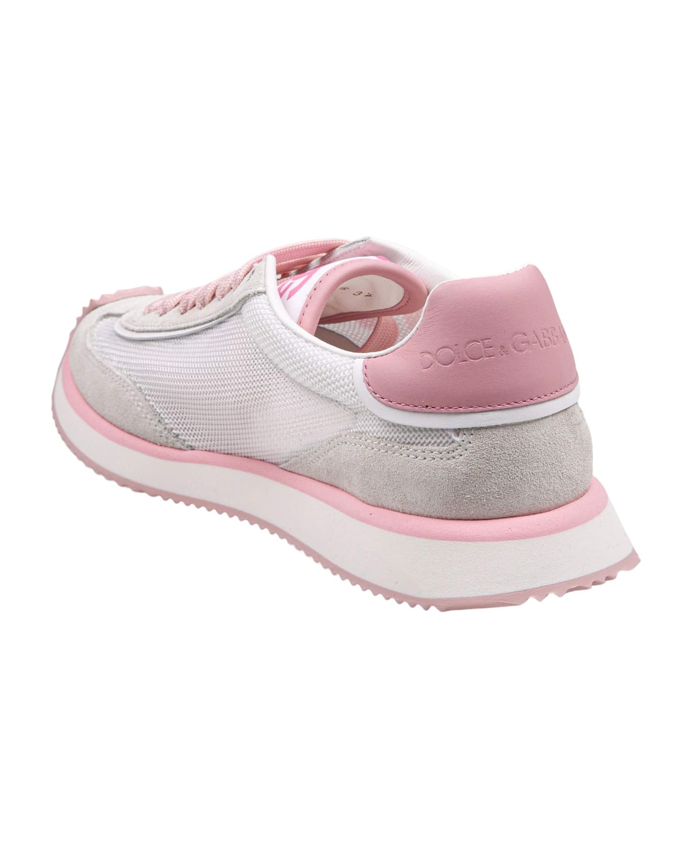 Dolce & Gabbana Dragon Sneakers In Mixed Materials White And Pink Color - WHITE/PINK