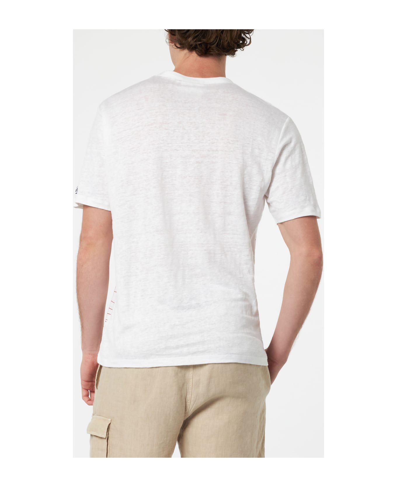 MC2 Saint Barth Man Linen Jersey T-shirt Ecstasea With Ibiza Placed Print And Embroidered Pocket - WHITE