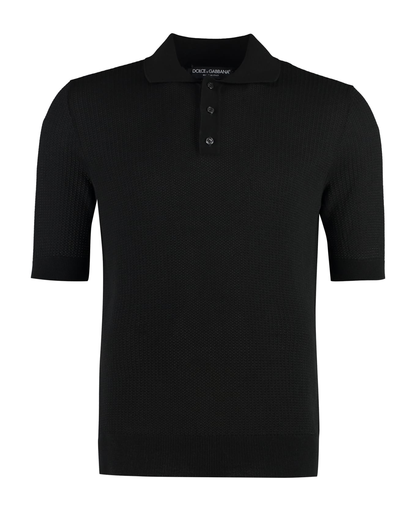Dolce & Gabbana Knitted Cotton Polo Shirt - black