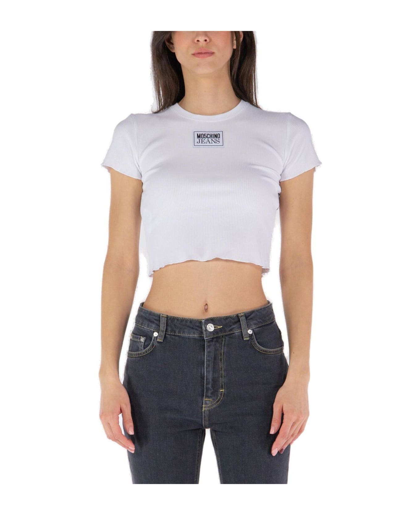 Moschino Jeans Lettuce Hem Cropped T-shirt - White