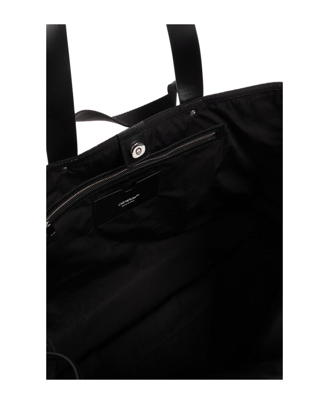 Off-White Logo Printed Mesh Top Handle Bag - Black Whit
