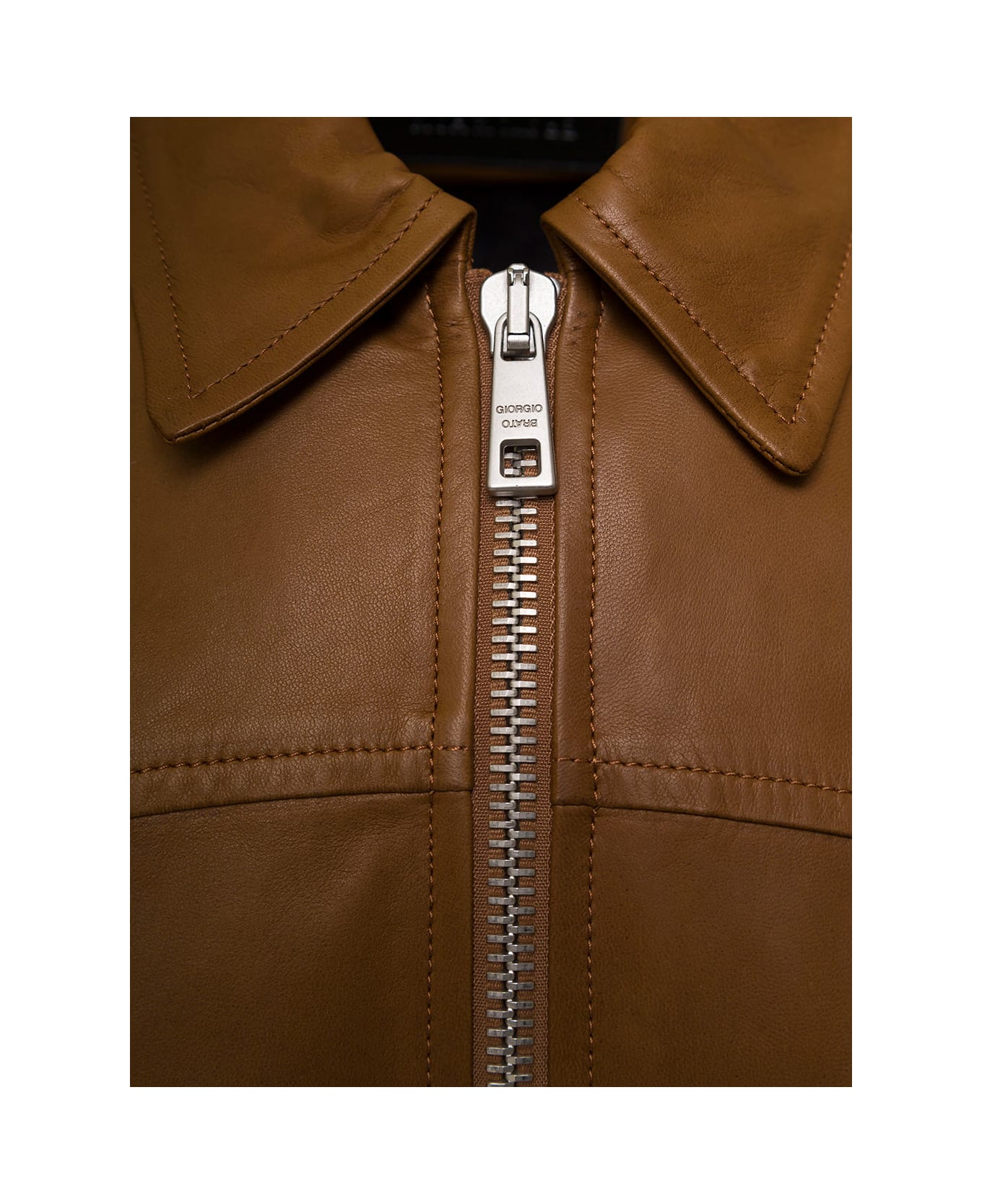 Giorgio Brato Brown Western Jacket With Two-way Zip In Leather Man - Beige