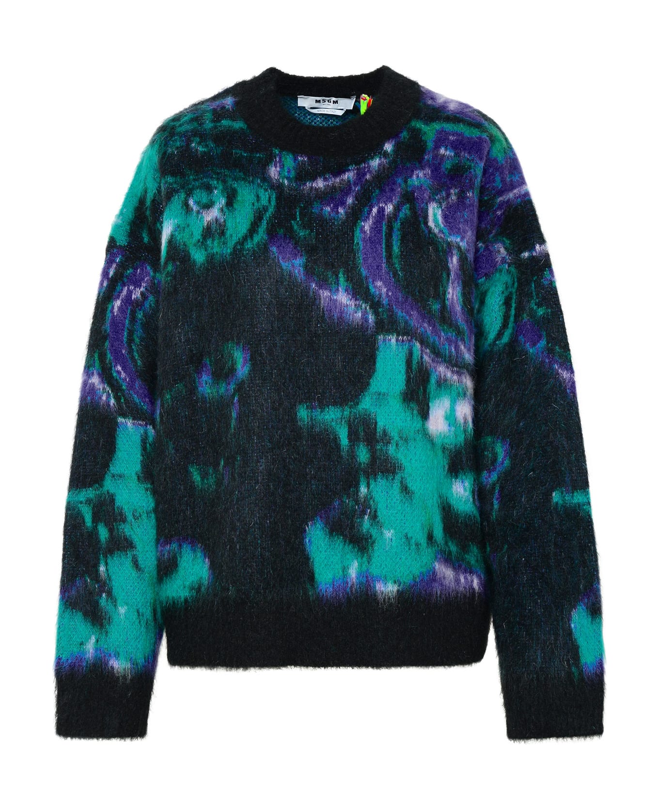 MSGM Black Brushed Mohair Blend Sweater - Green