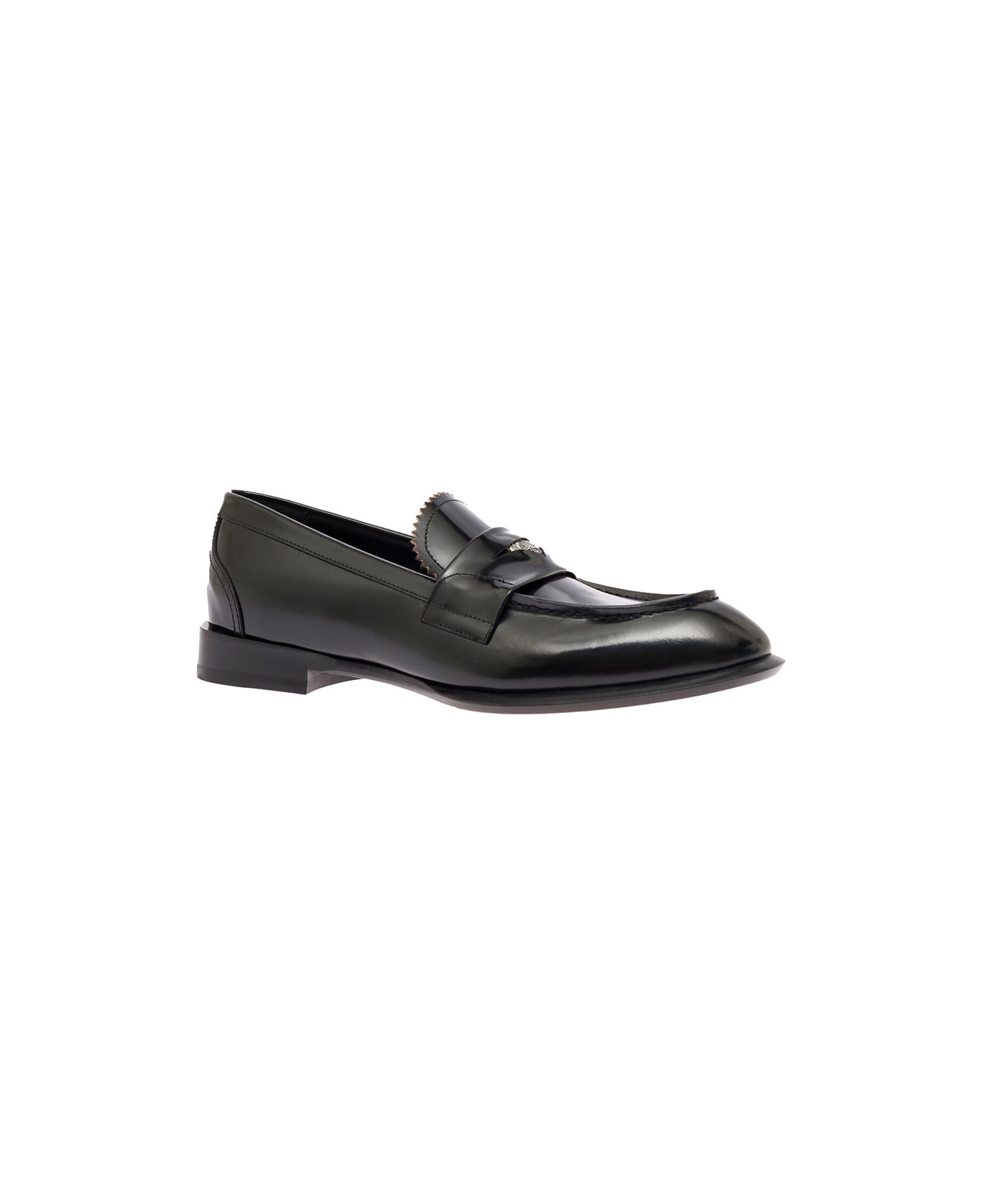 Alexander McQueen Man's Black Leather Loafers With Logo - Black