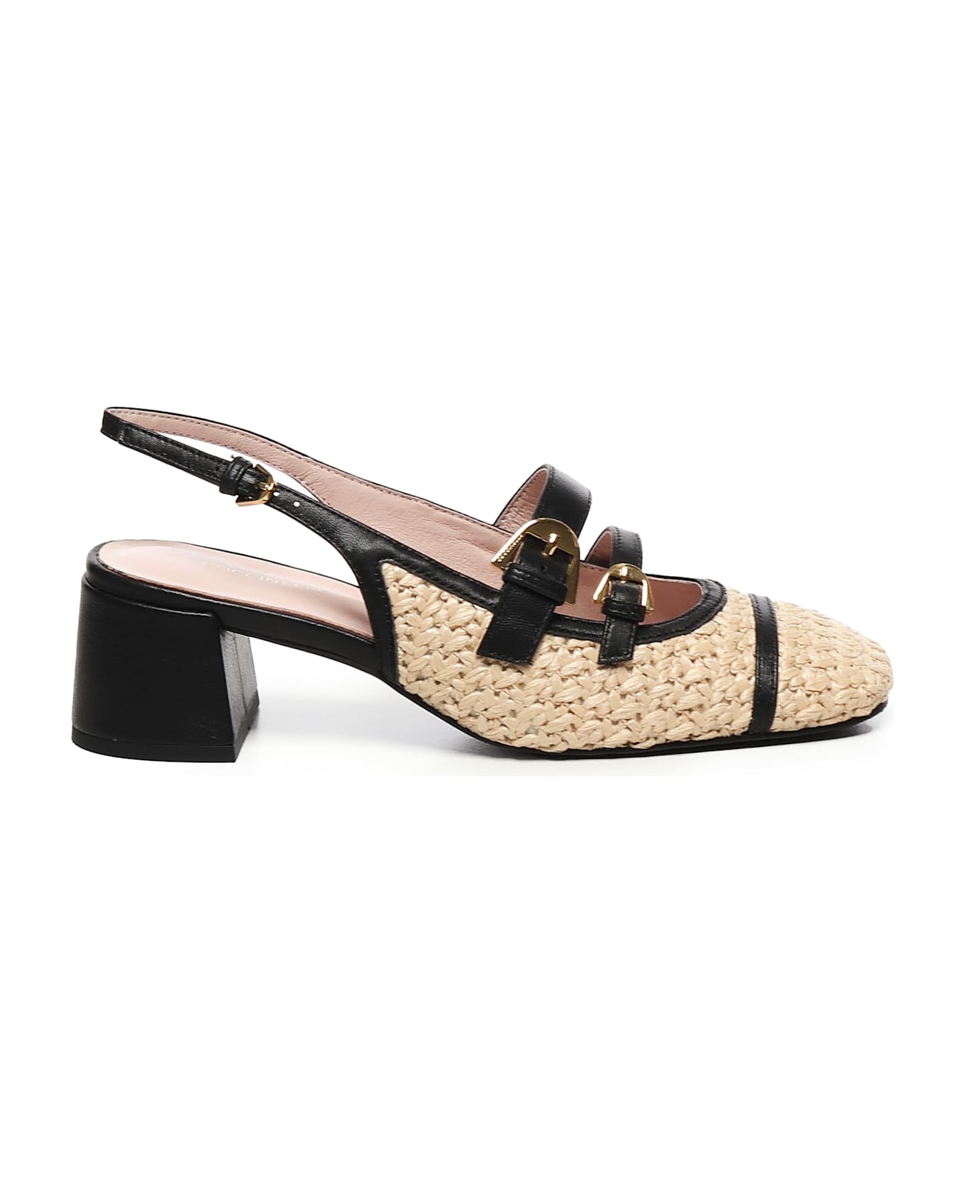 Coccinelle Maia Leather And Crochet Slingback - BEIGEl/BLACK
