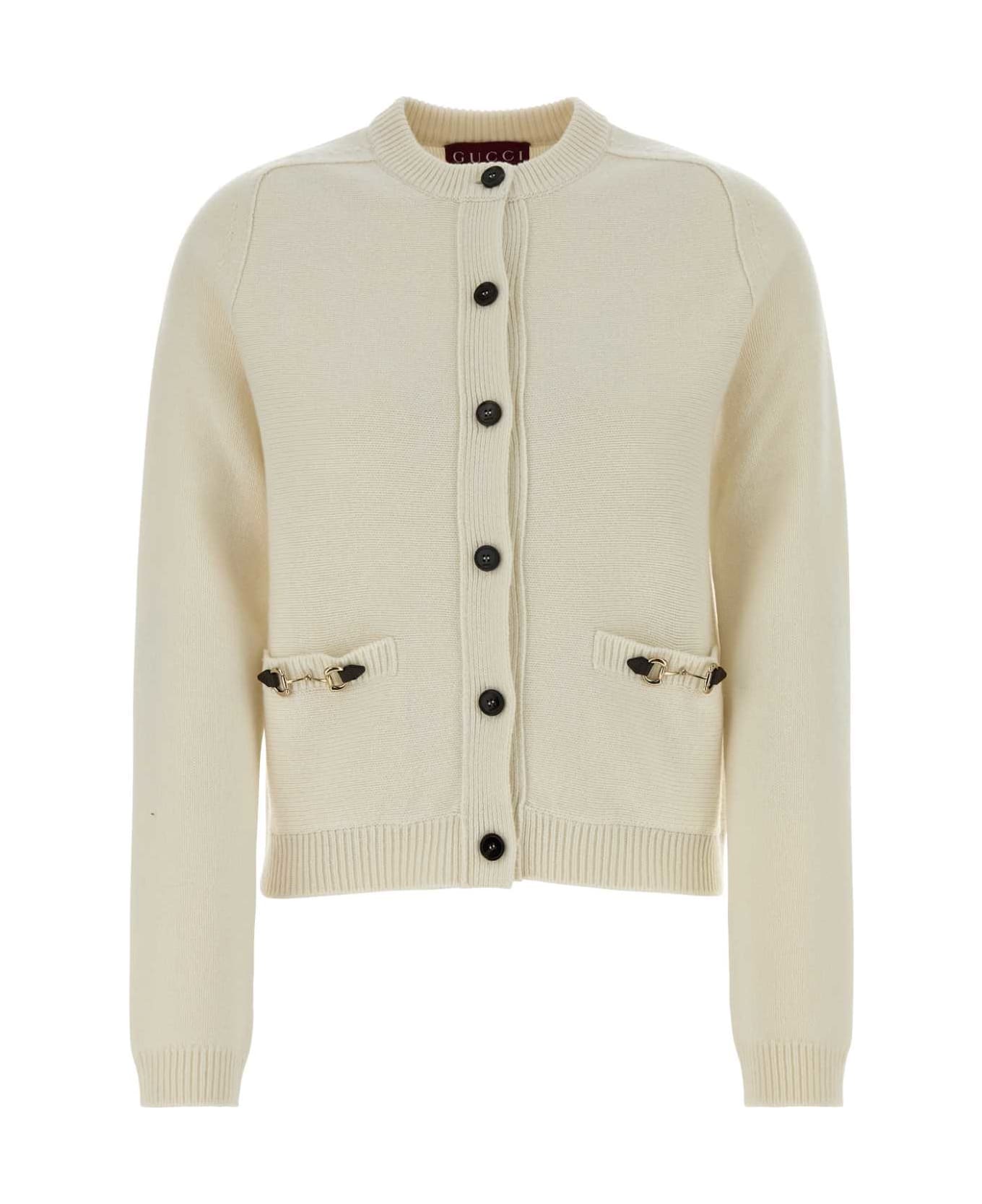 Gucci Ivory Wool Blend Cardigan - WHITEMIX