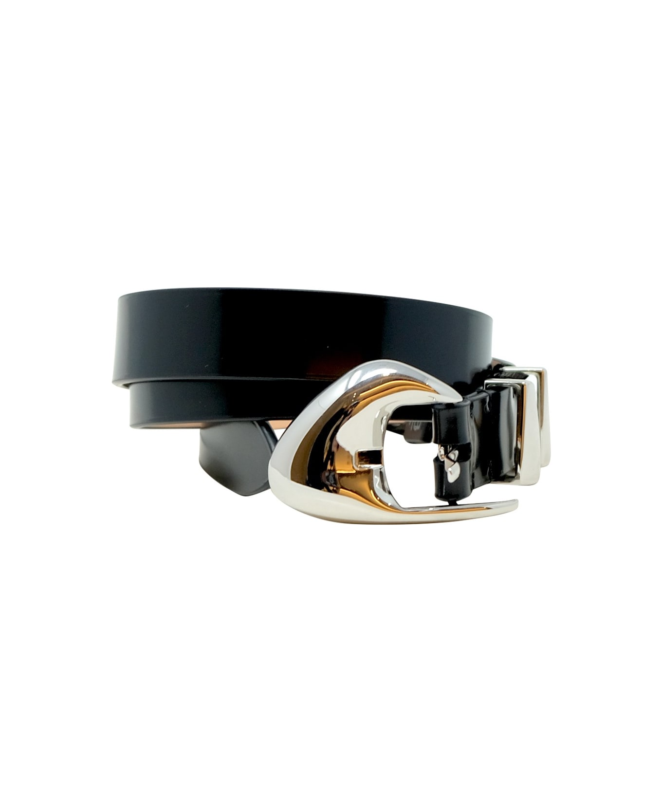 BY FAR Black Patent Leather Moore Belt - BLACK