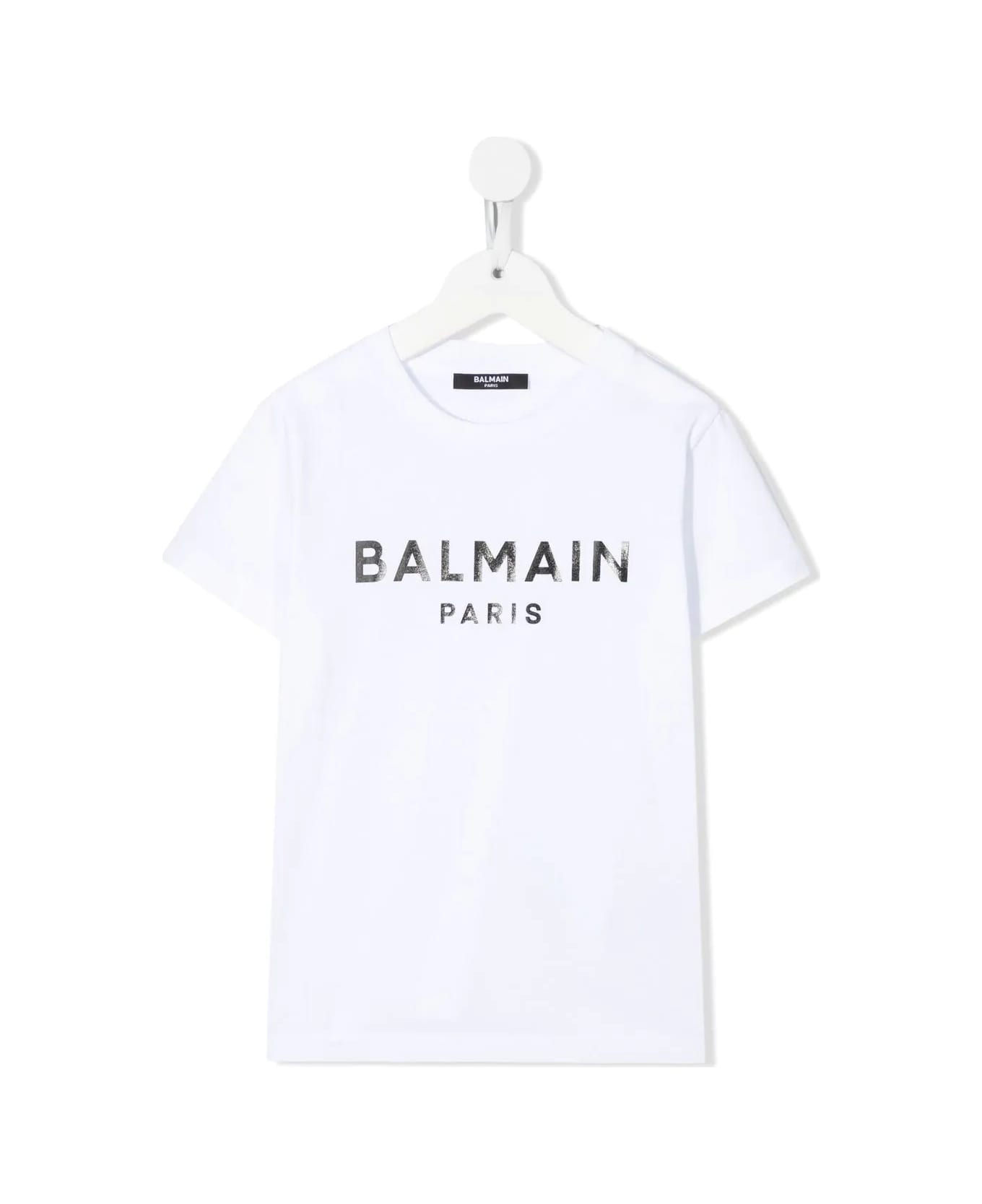 Balmain White T-shirt With Black Logo - Bianco