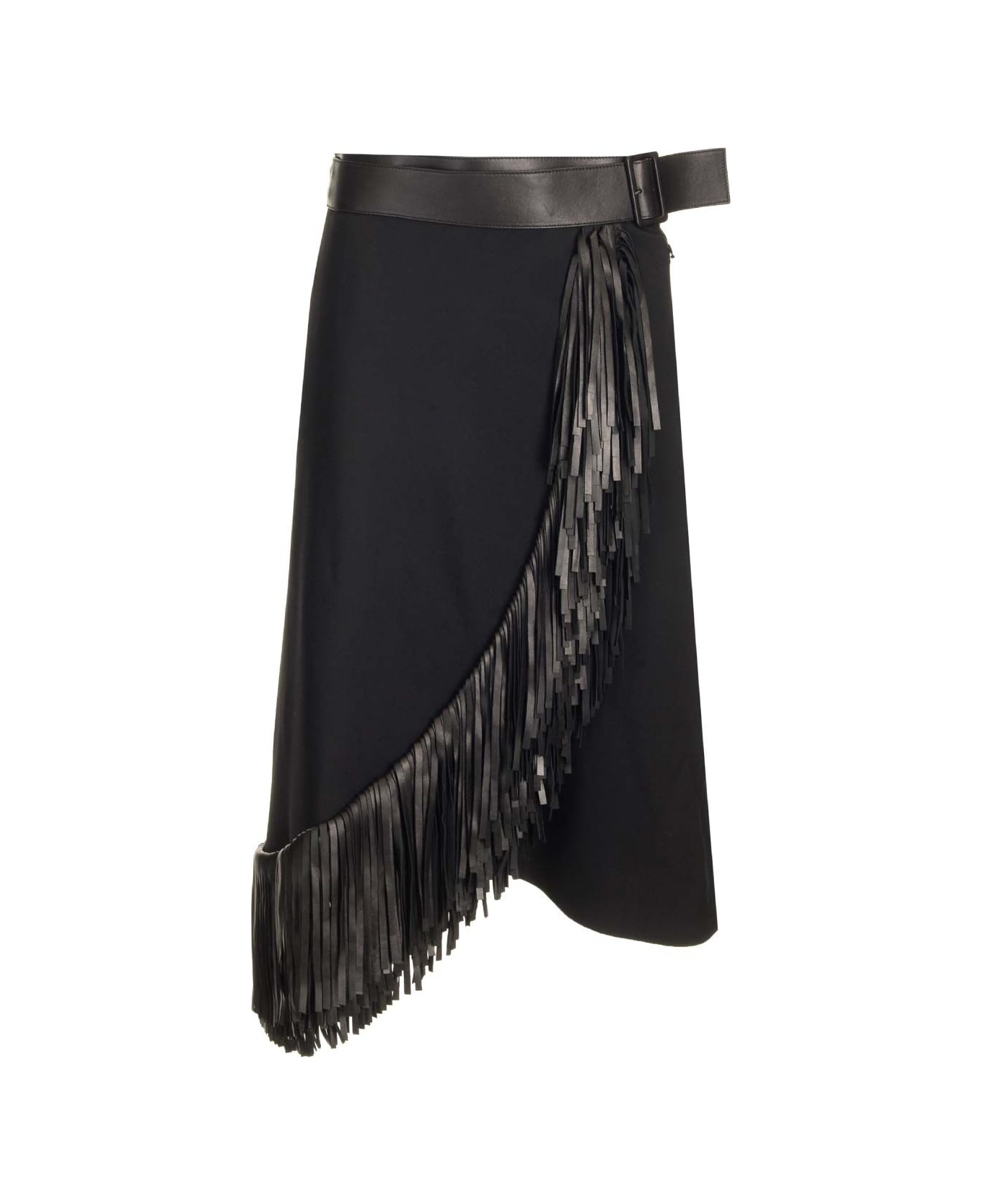 Alaia Wool Gabardine Fringed Skirt - Black