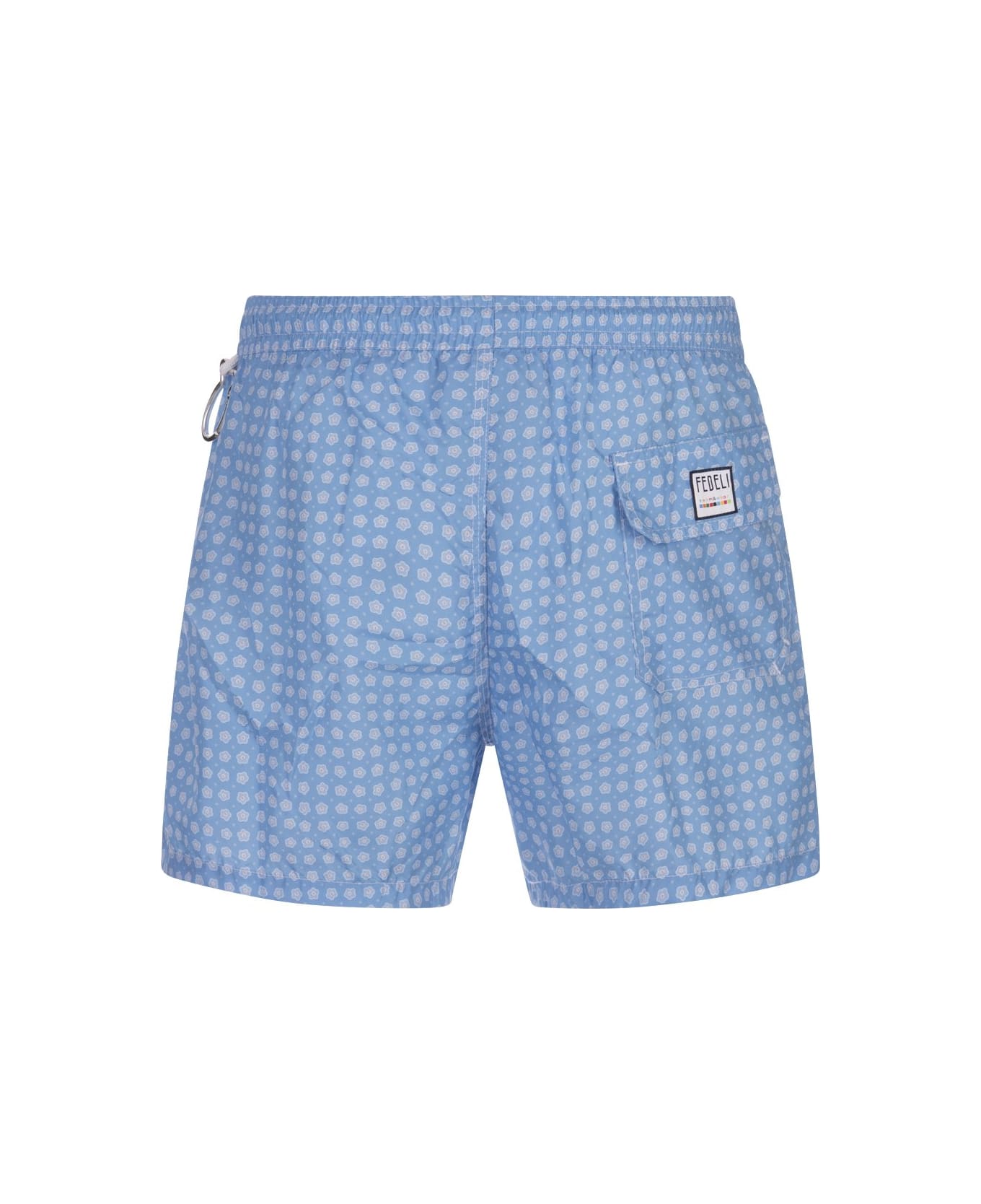 Fedeli Sky Blue Swim Shorts With Micro Flower Pattern - Blue スイムトランクス