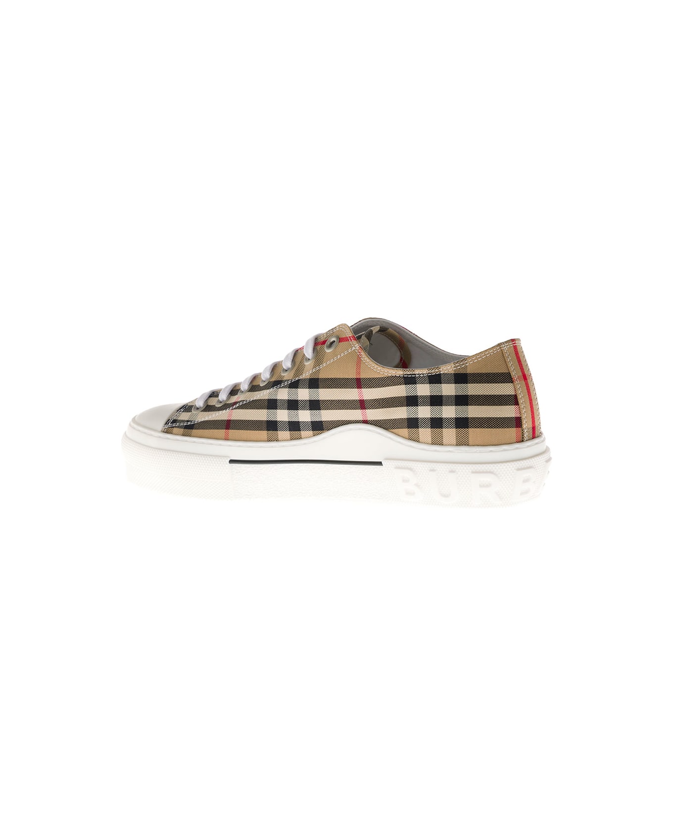 Burberry Buberry Man's Vintage Check Beige Cotton Sneakers - Beige