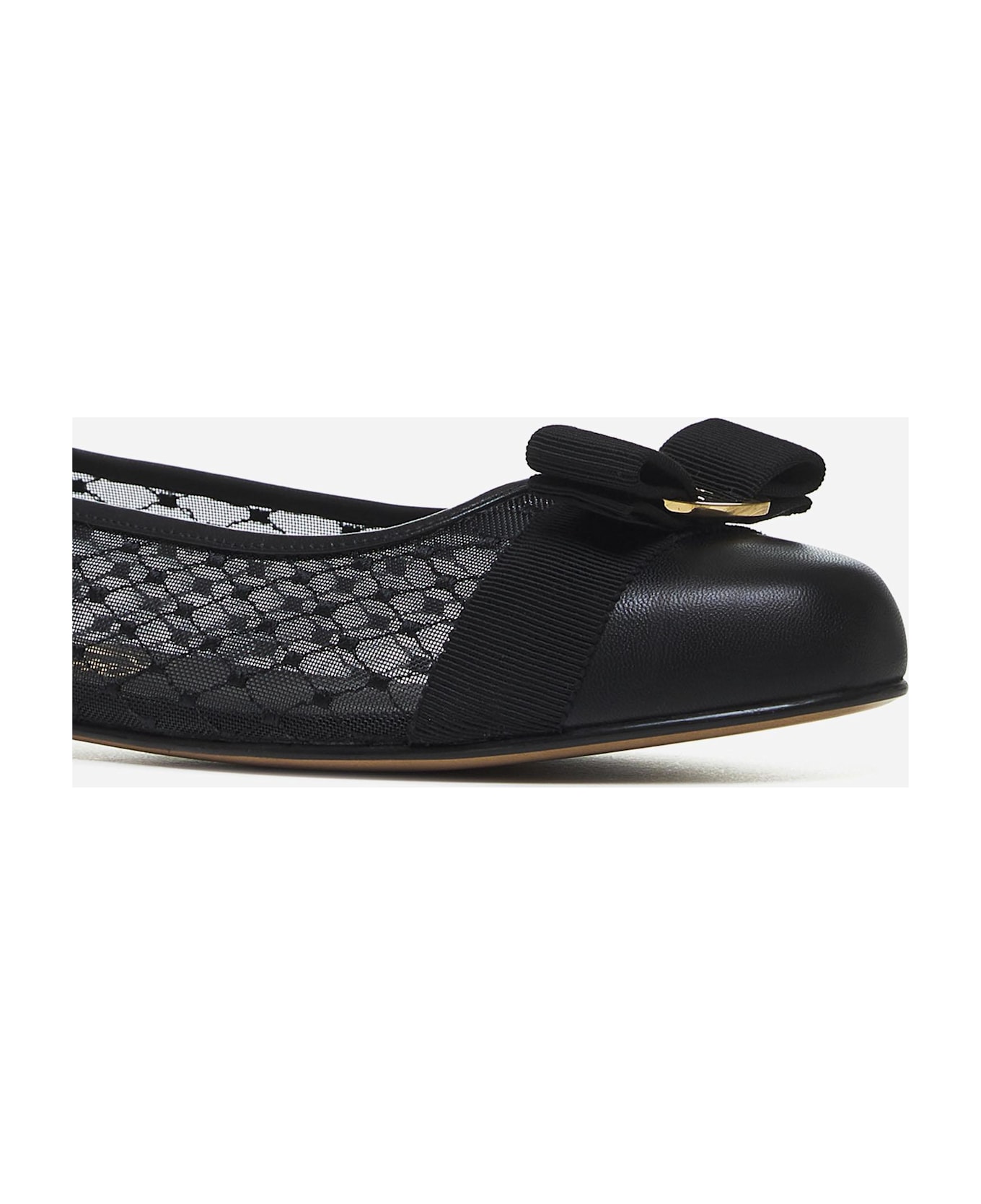 Ferragamo Black Mesh Varina Ballet Flats - Black