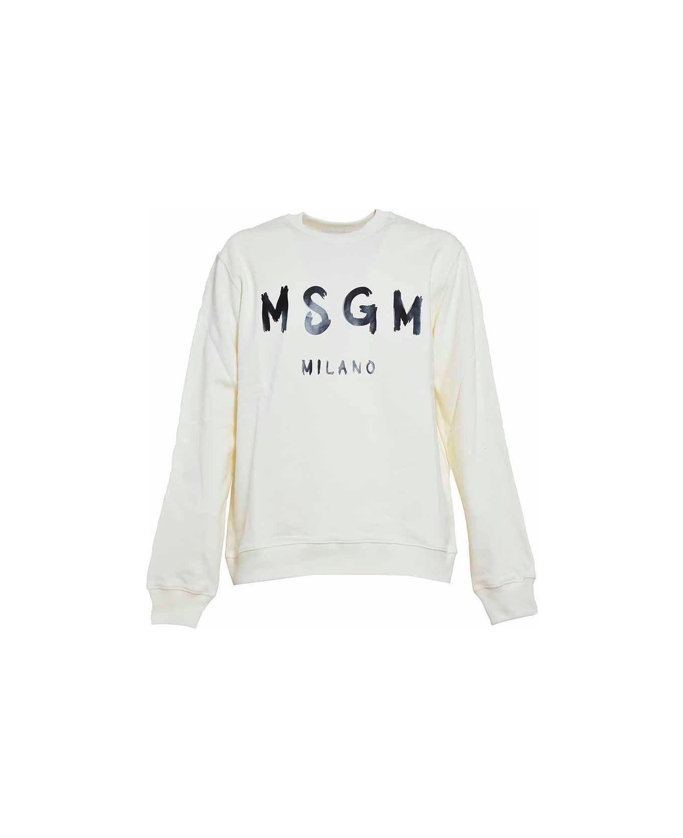 MSGM Logo Printed Crewneck Sweatshirt - Crema