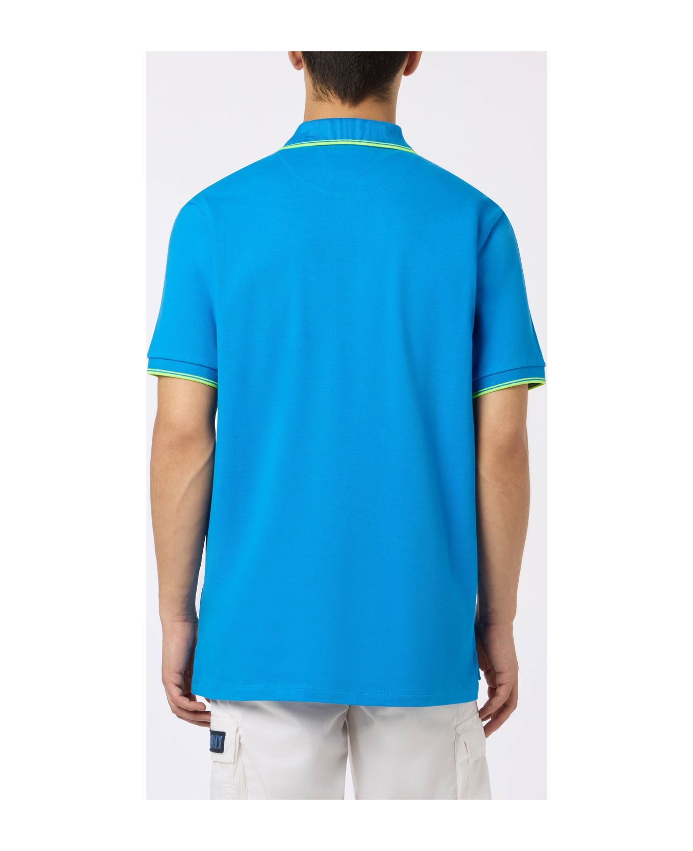 MC2 Saint Barth Man Bluette Cotton Piquet Polo Shirt Beverly Hills With Palm Embroidery - BLUE