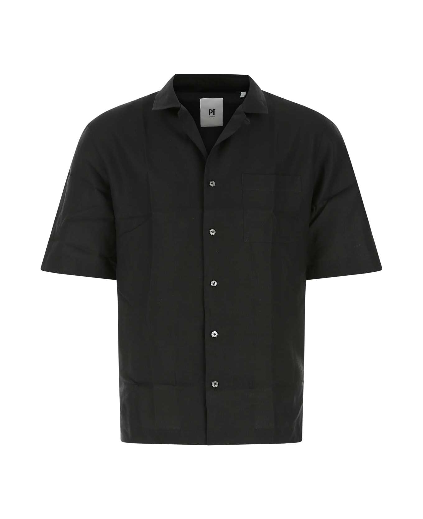 PT Torino Black Linen Shirt - 0990