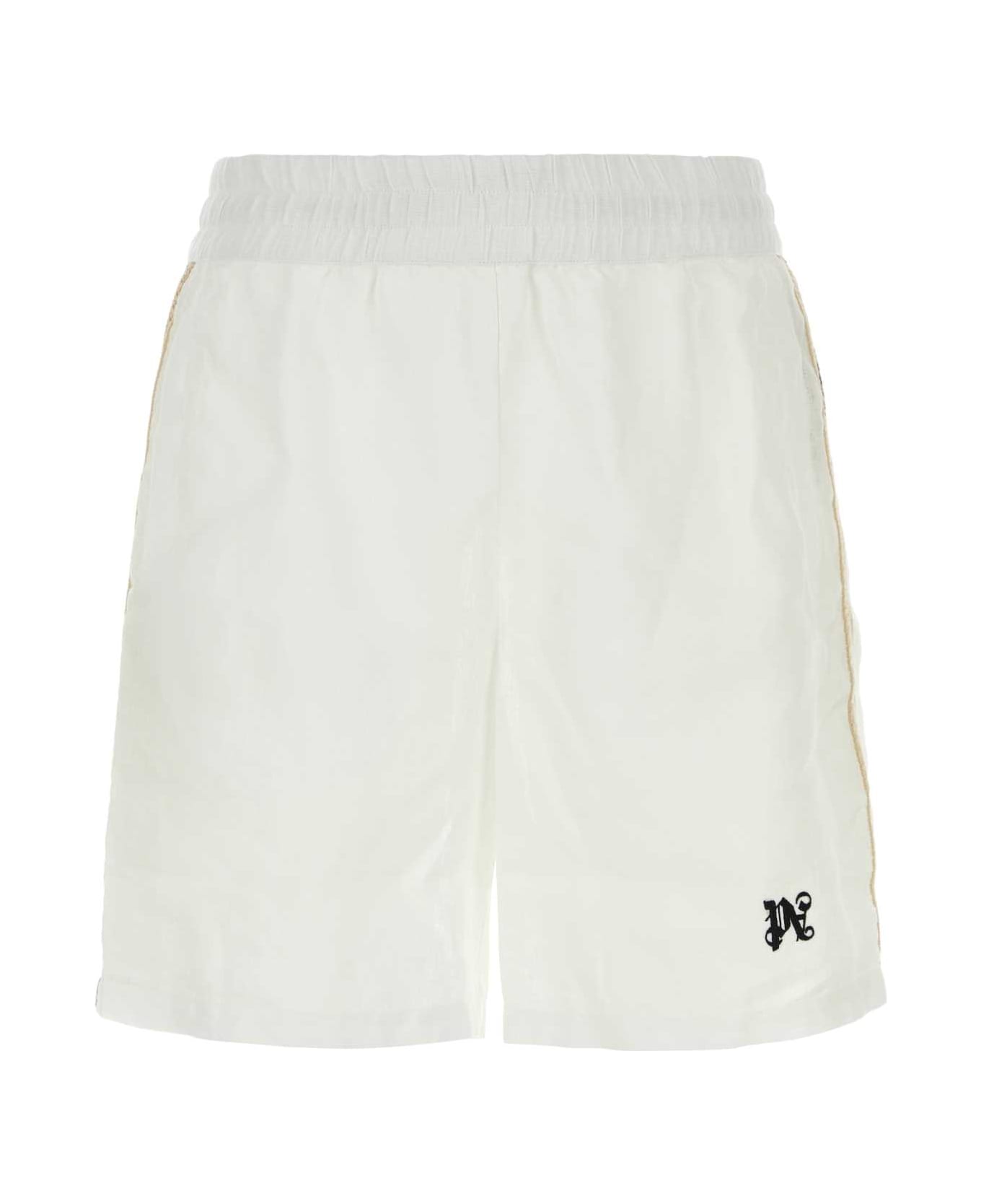 Palm Angels White Linen Bermuda Shorts - OFFWHITE