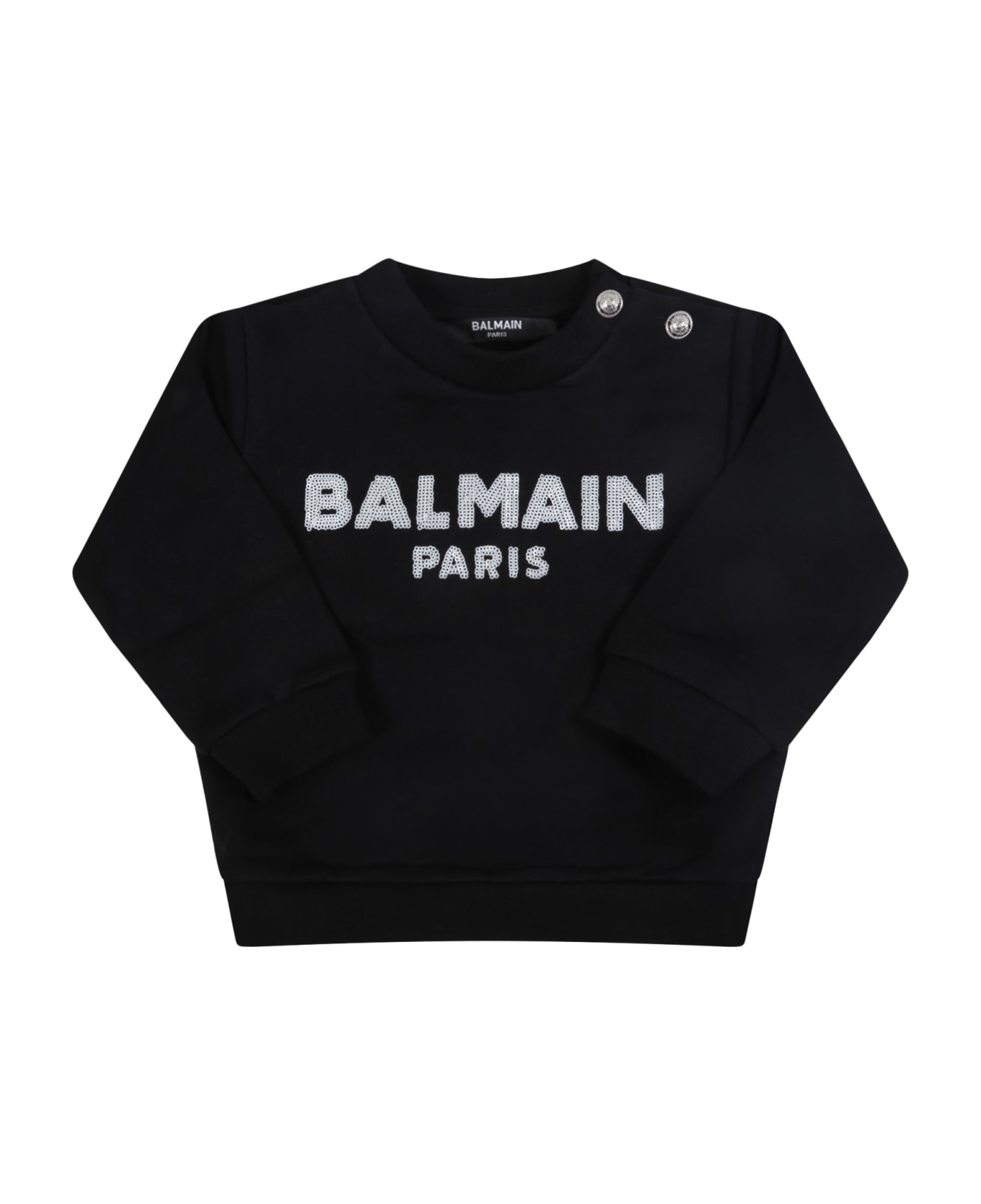 Balmain Black Sweatshirt For Baby Girl With Logo - Black