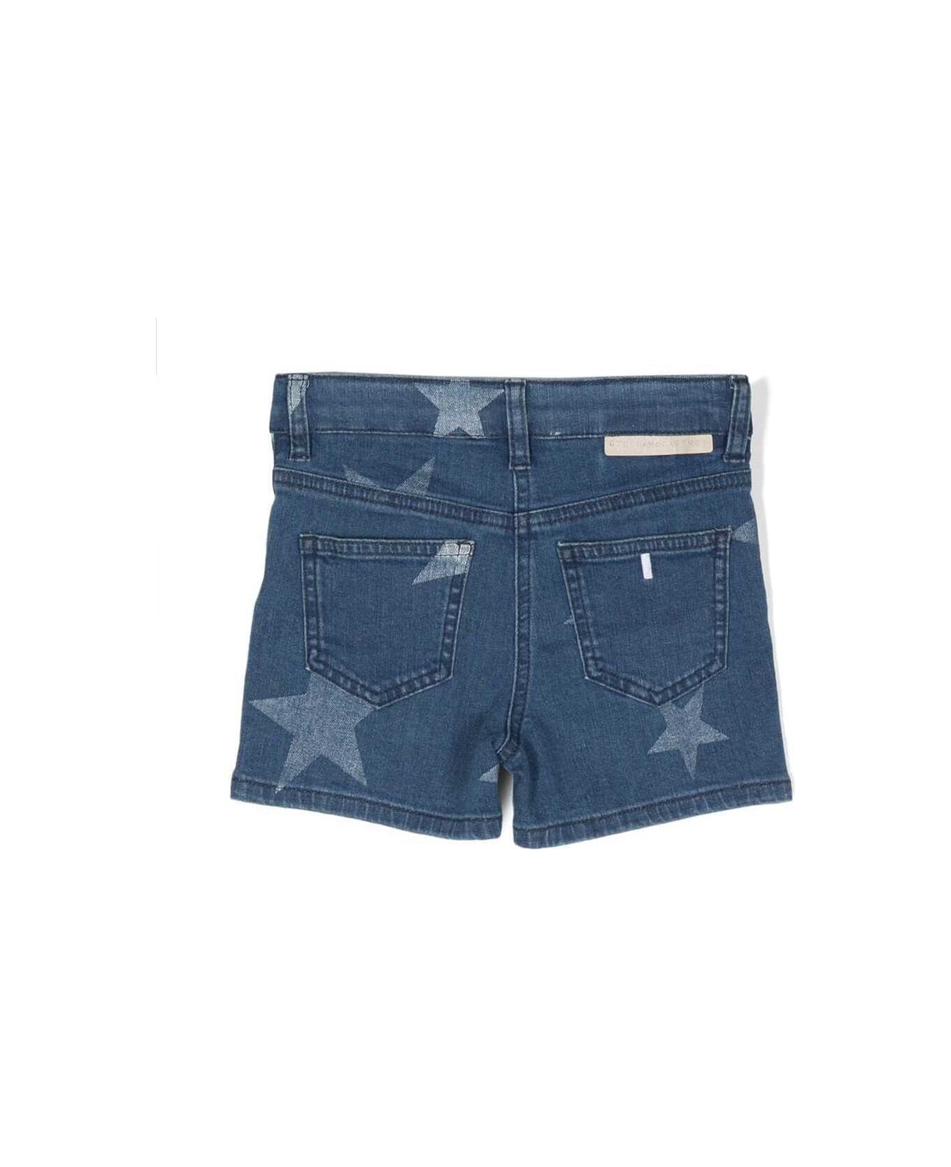 Stella McCartney Kids Denim Shorts With All-over Star-print In Blue Cotton Girl - Blue ボトムス