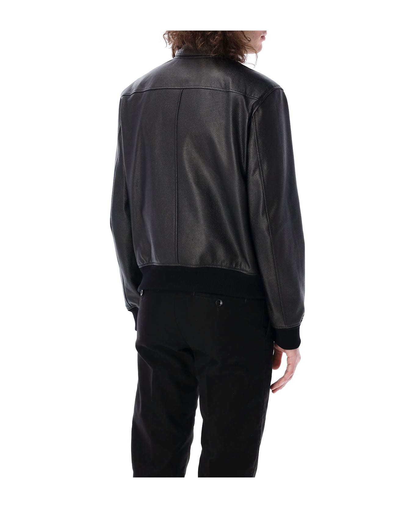 Tom Ford Grain Leather Funnel Bomber - BLACK