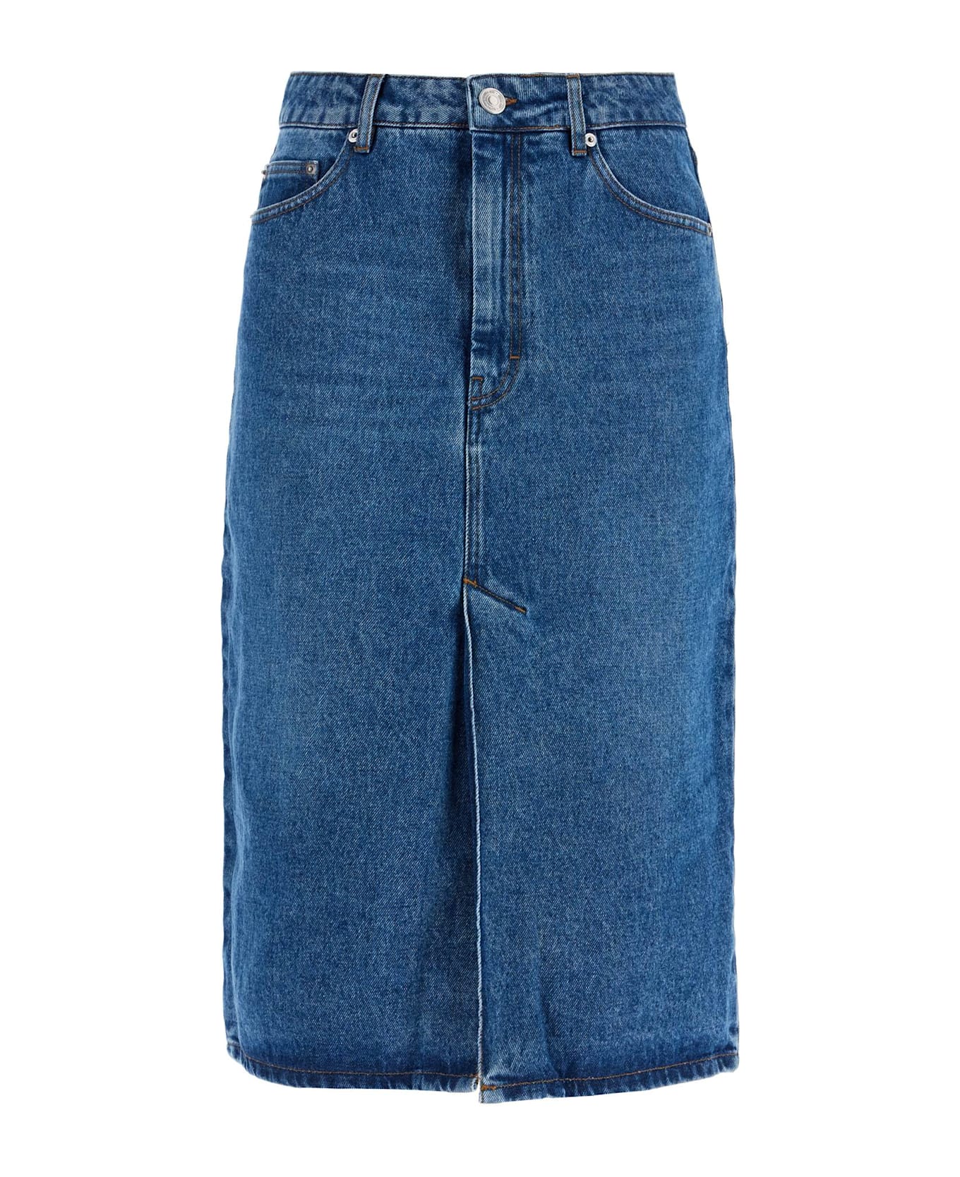 Ami Alexandre Mattiussi Denim Midi Skirt In Seven - BLEU USED (Blue)