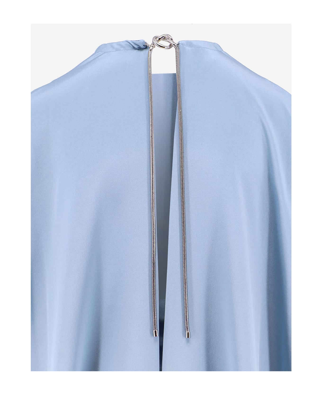 Max Mara Managua Silk Long Dress With Silk Cape And Metal Detail - Light Blue