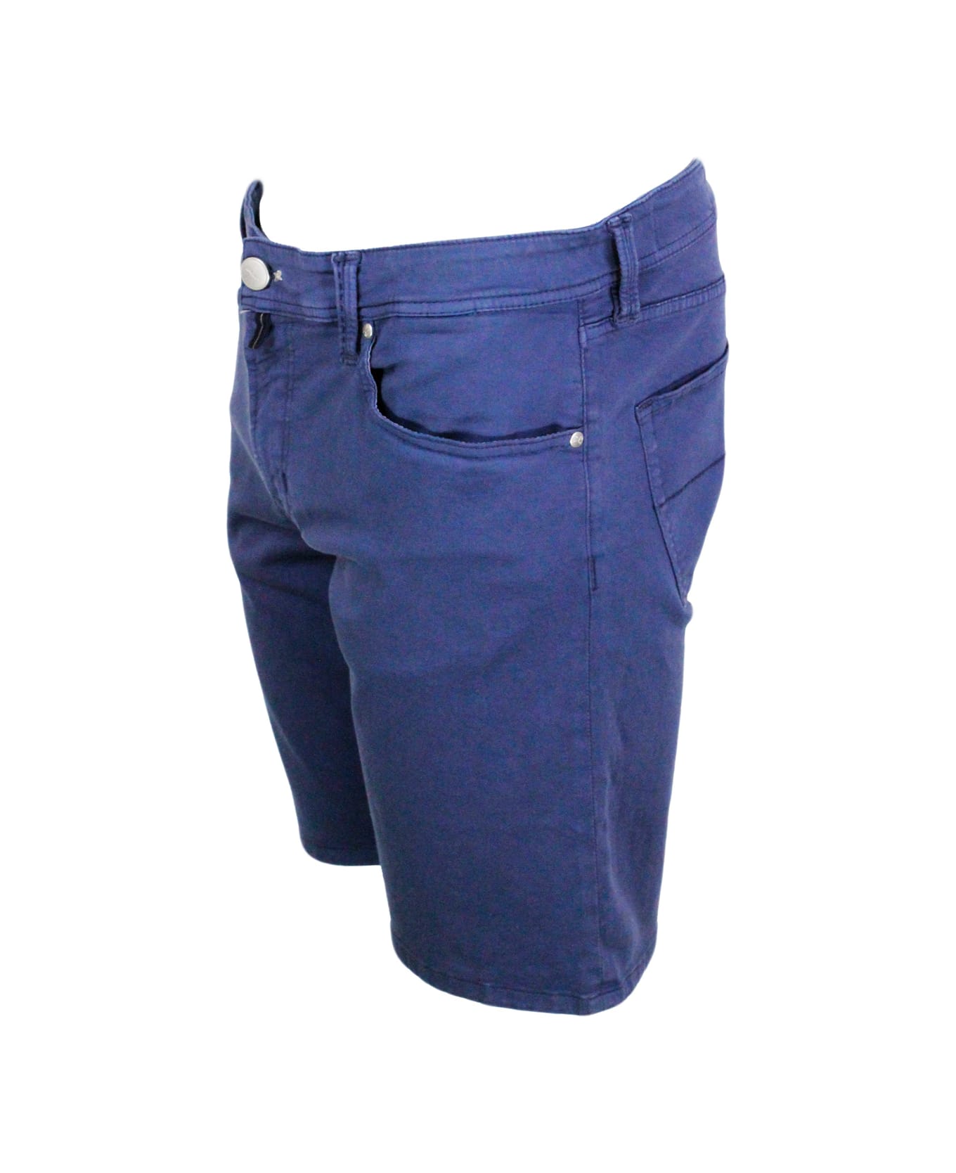 Sartoria Tramarossa Ascanio Slim Bermuda Shorts In Super Stretch Cotton Gabardine With 5 Pockets And Tailored Stitching - Blu light