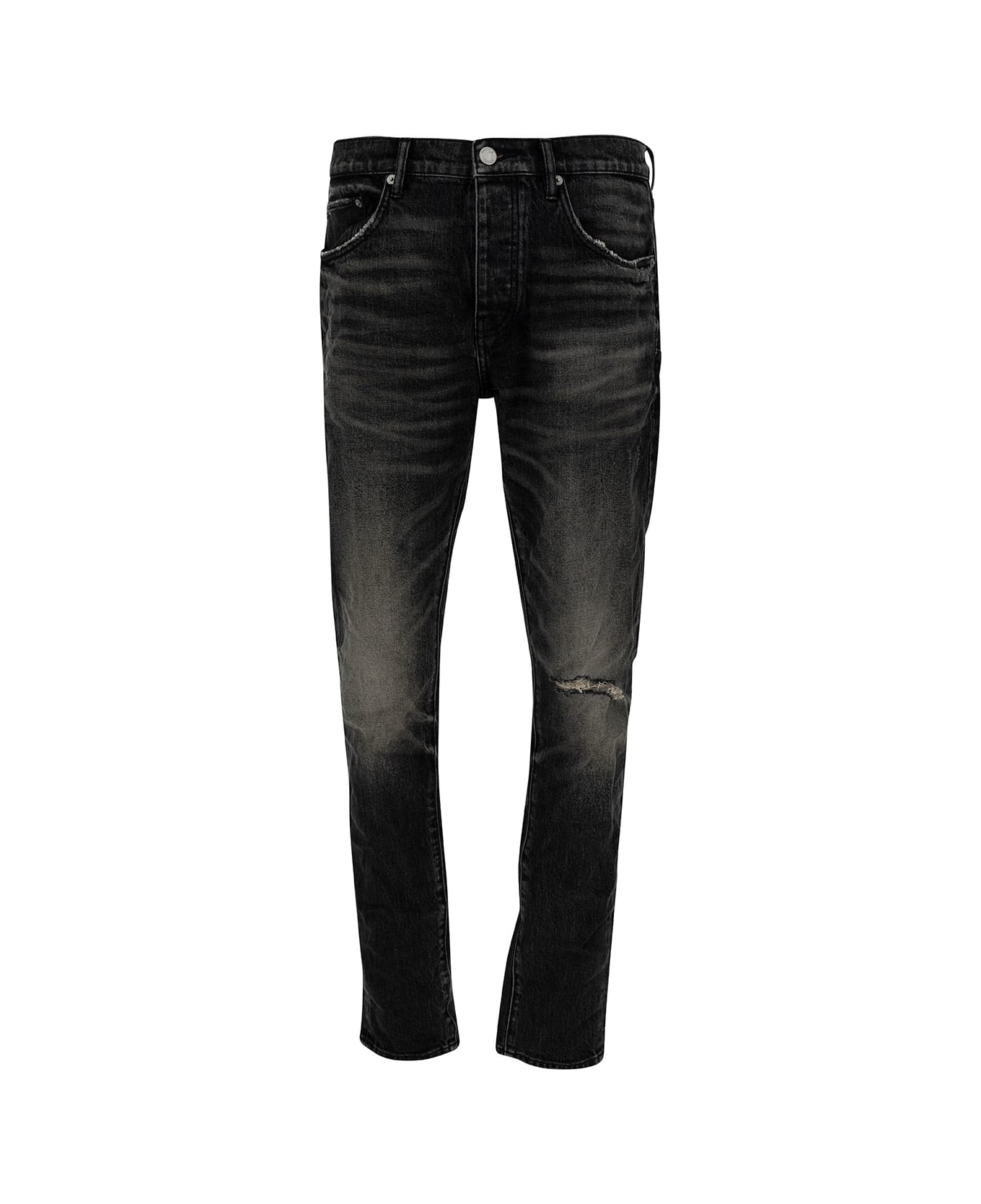 Purple Brand Black Skinny Jeans With Rips In Stretch Cotton Denim Man - Grey