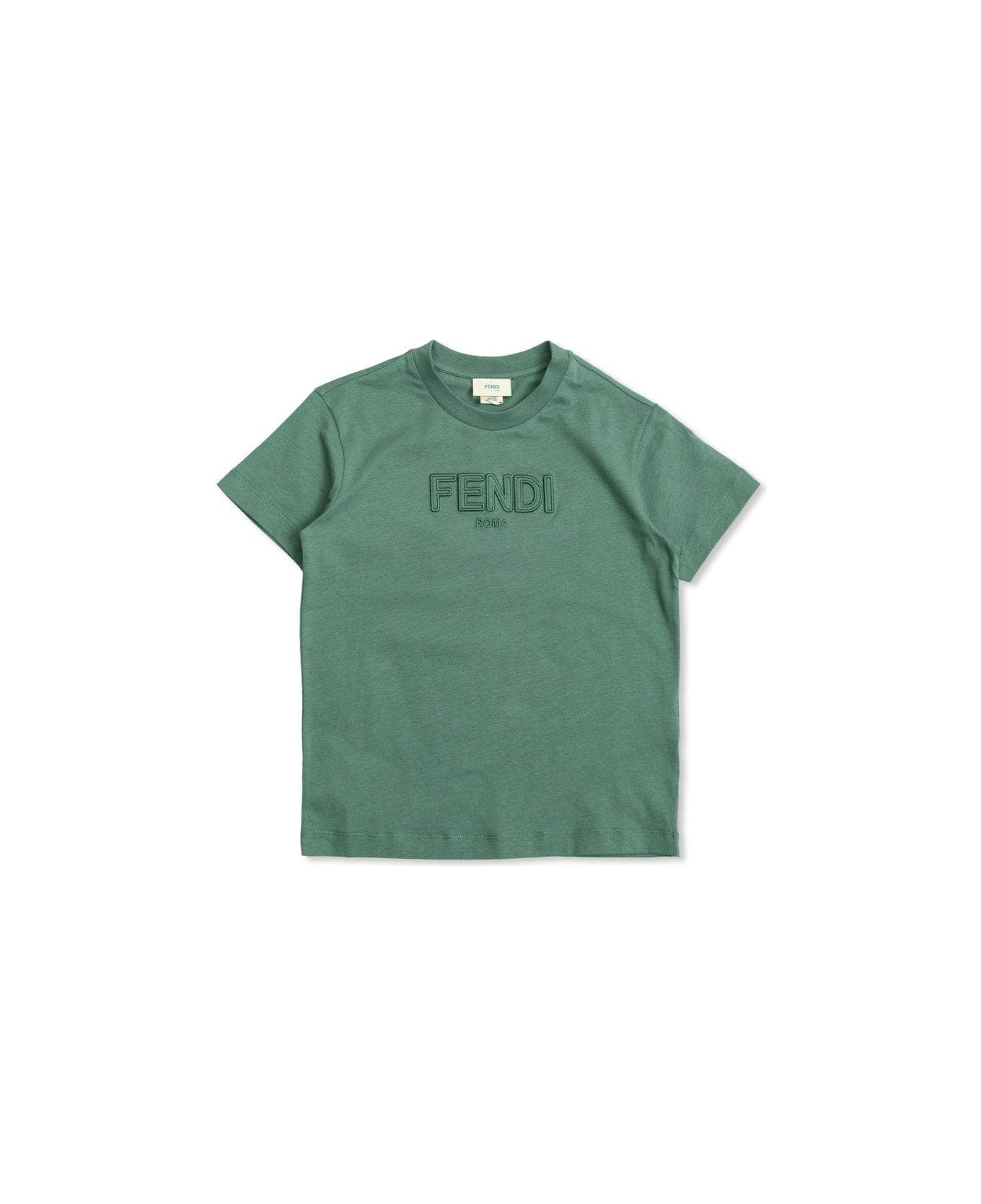 Fendi Logo Embroidered Crewneck T-shirt - Verde