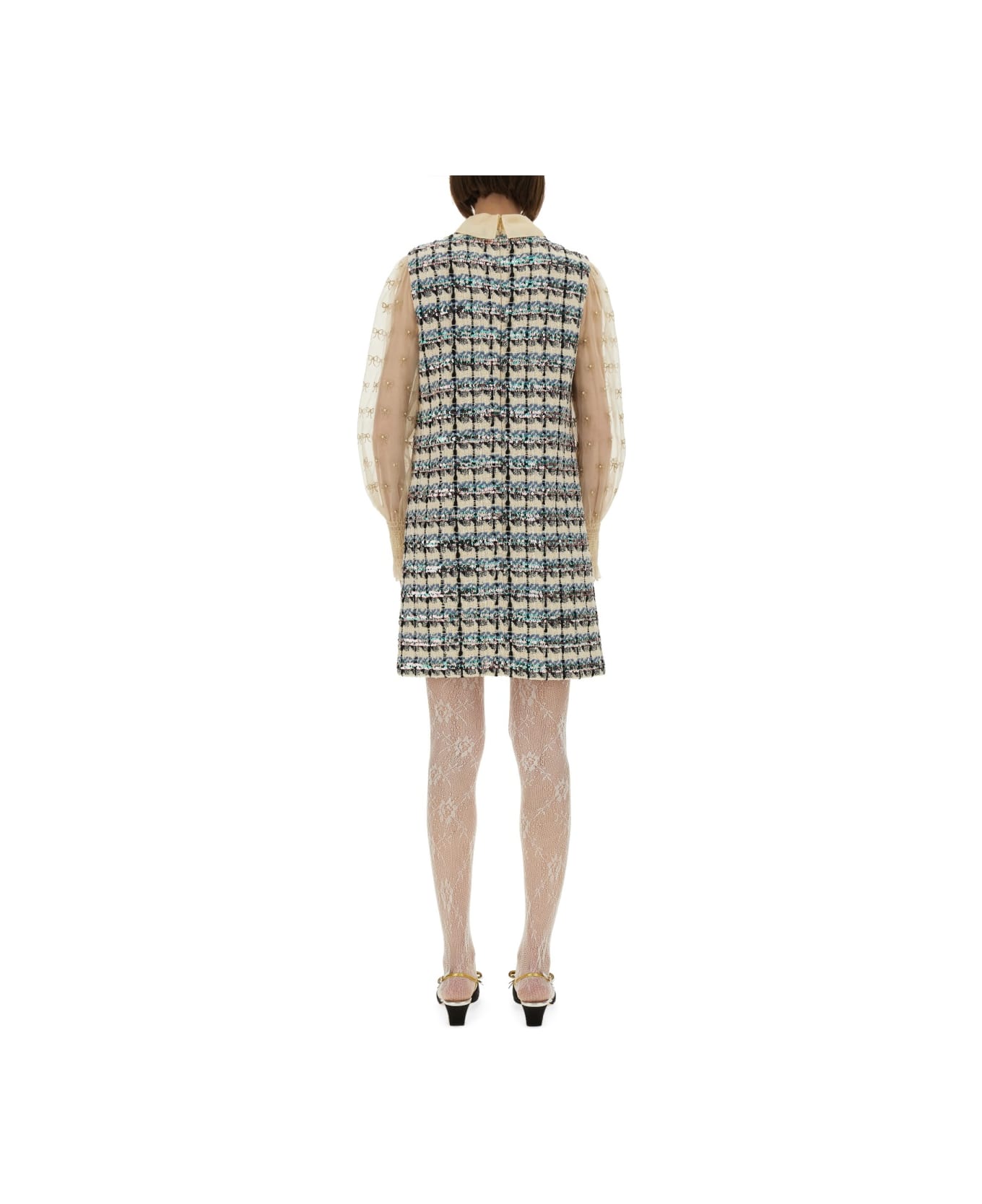 Valentino Embroidered Tweed Dress - BEIGE