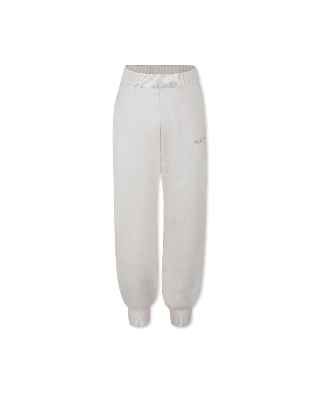 Pinko Beige Trousers For Girl With Logo - Beige