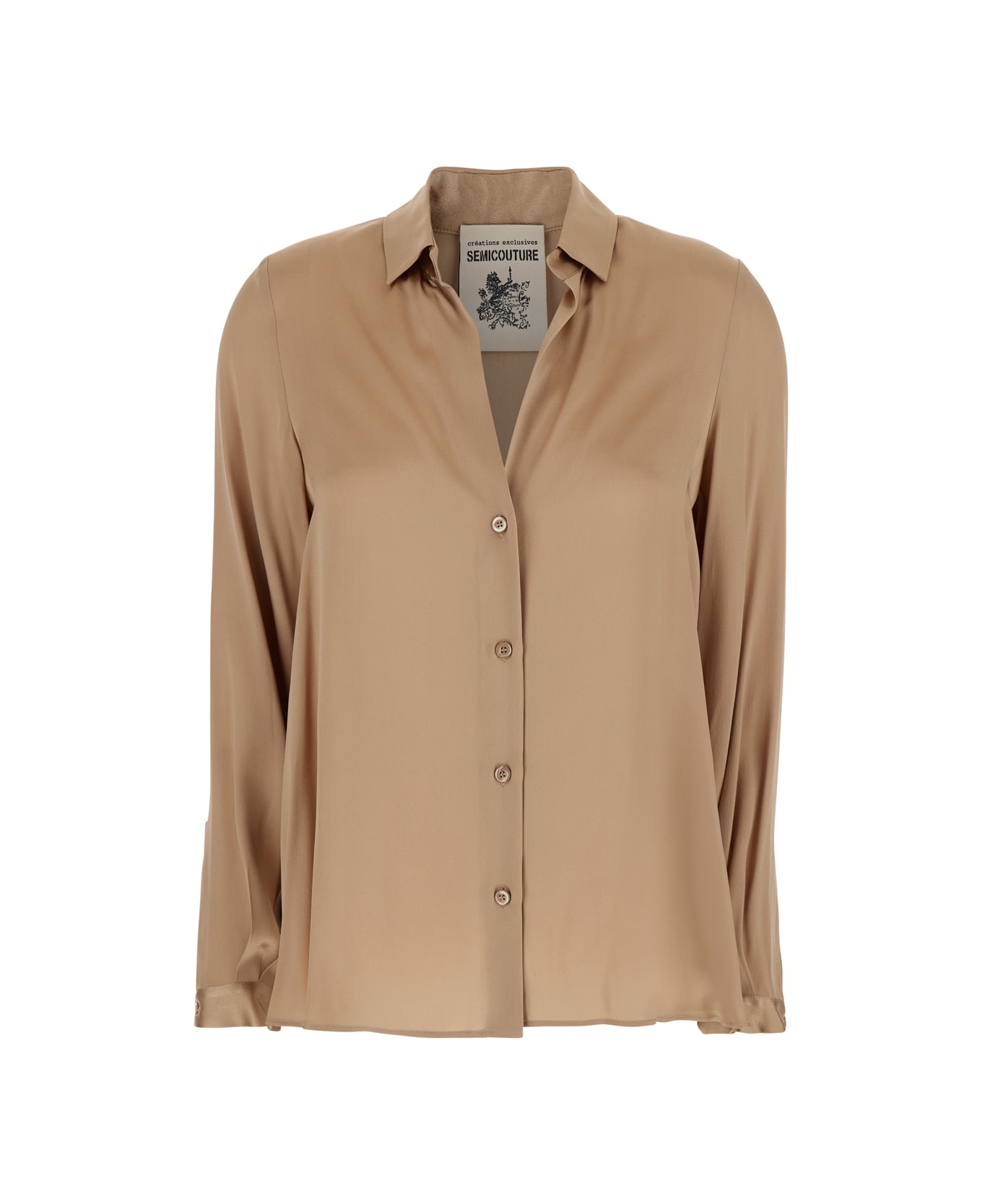 SEMICOUTURE Beige Shirt With Classic Collar And Button Closure In Silk Blend Woman - Beige