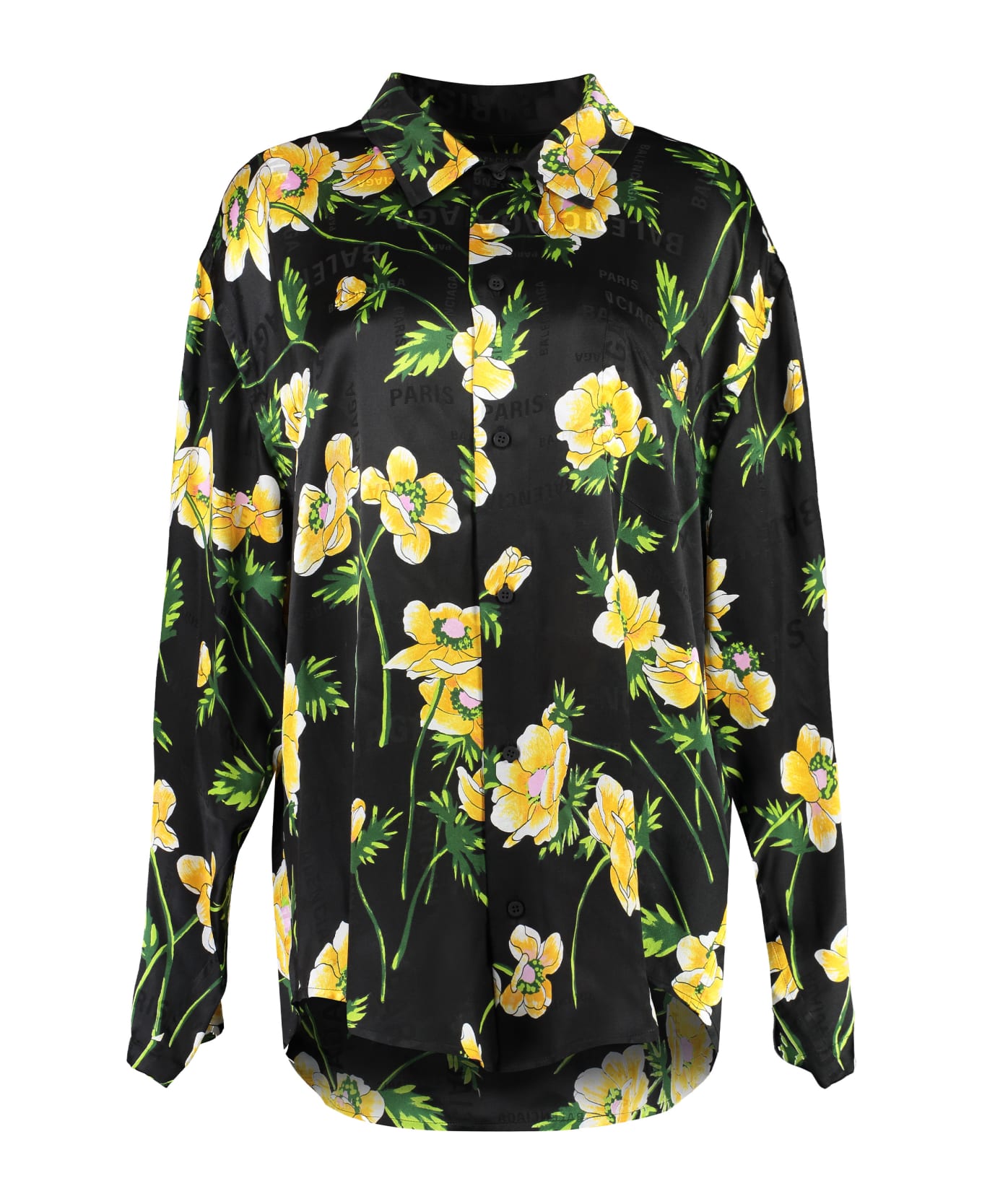 Balenciaga Silk Shirt With Floral Pattern - black