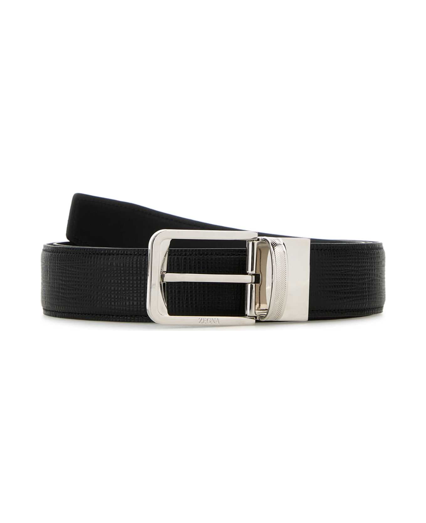 Zegna Black Leather Reversible Belt - NER