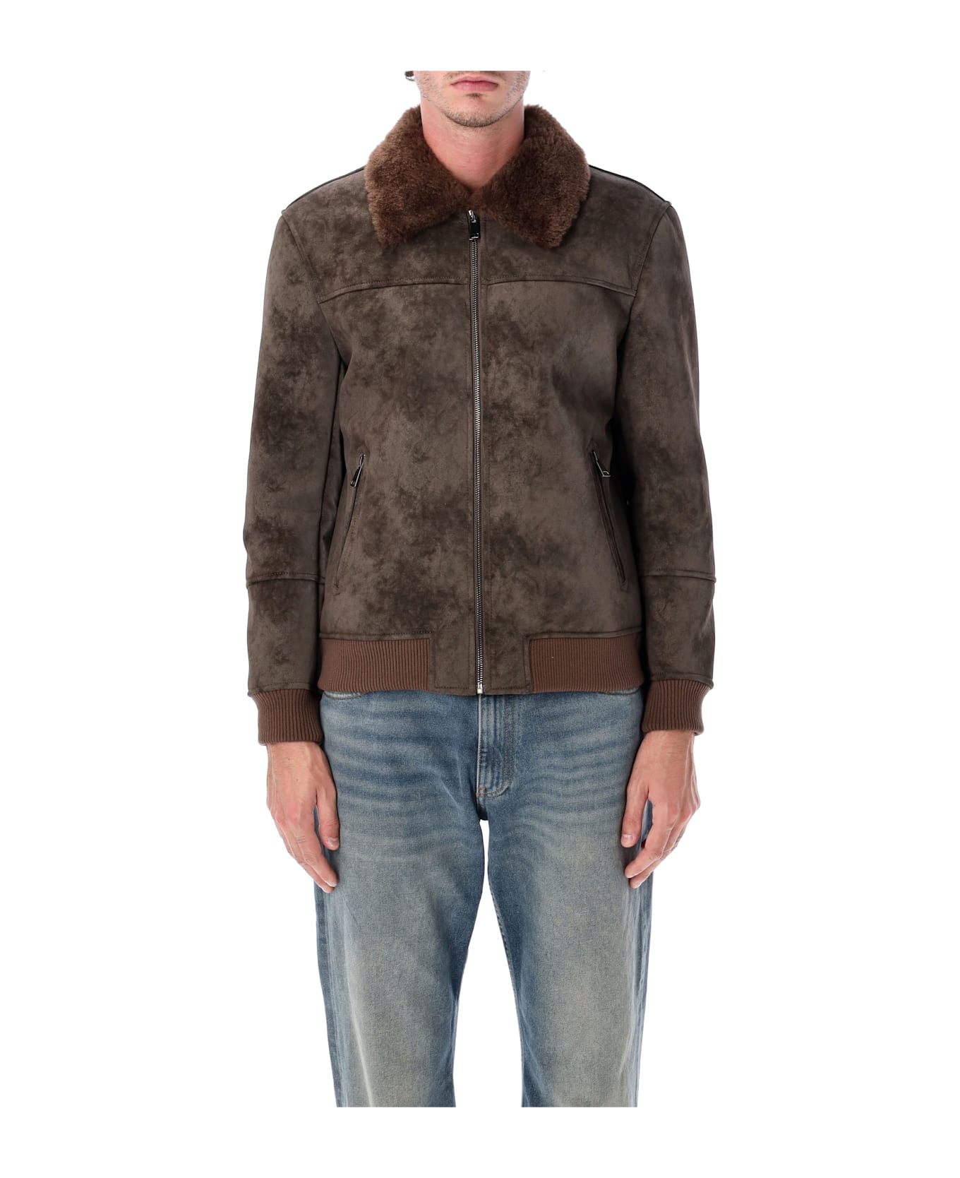 S.W.O.R.D 6.6.44 Sword Eco-leather Biker Jacket With Shearling Collar - BROWN