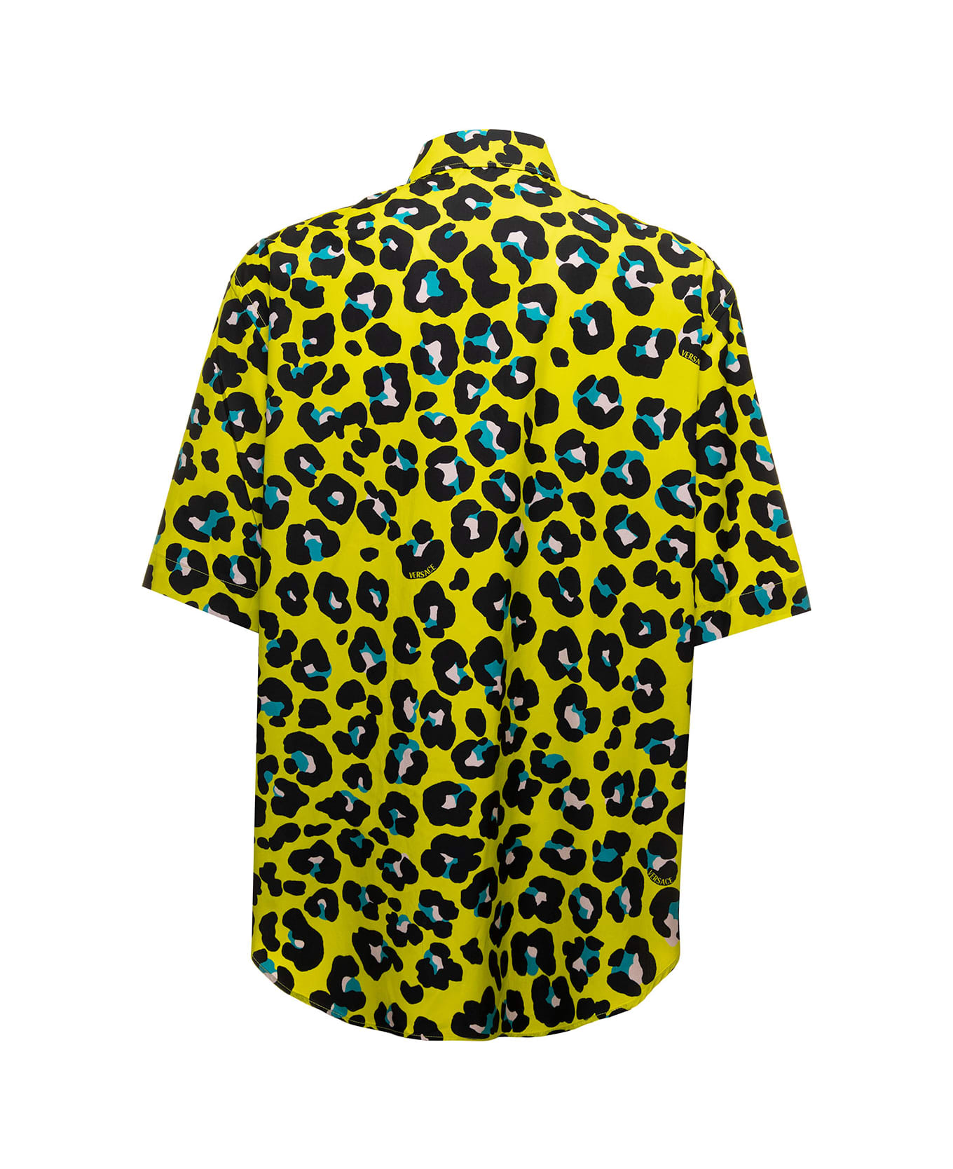 Versace Yellow Shirt In Cotton With Daisy Leopard Allover Pattern Man - Leopardato