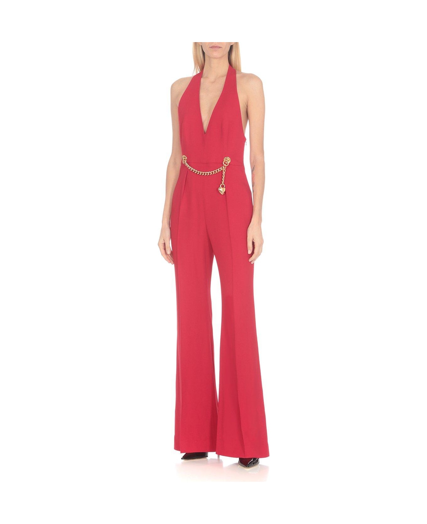 Moschino Chain-embellished Open-back Haltrneck Jumpsuit Moschino - RED ジャンプスーツ