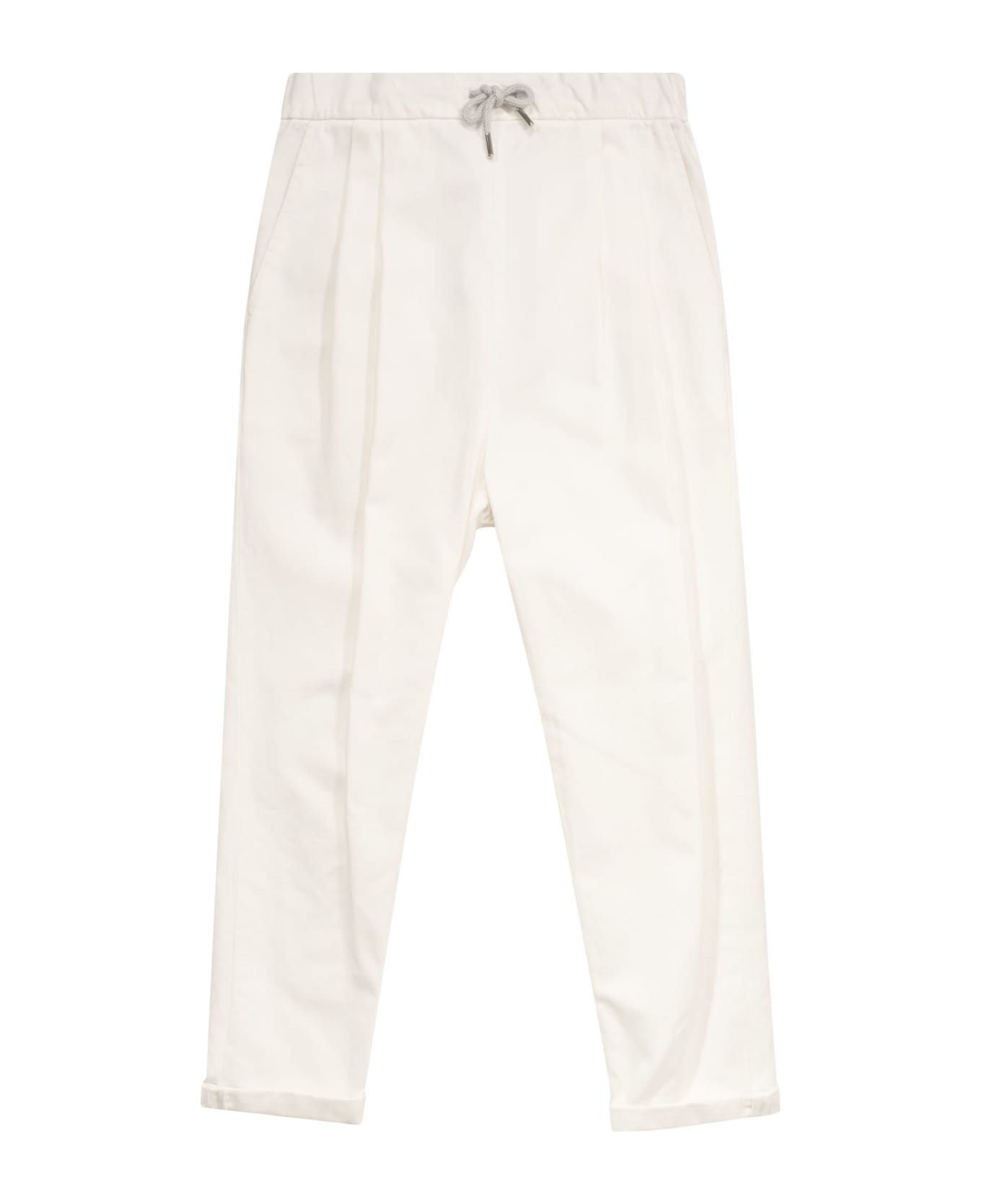 Brunello Cucinelli Garment-dyed Twisted Cotton Gabardine Pants With Drawstrings - White