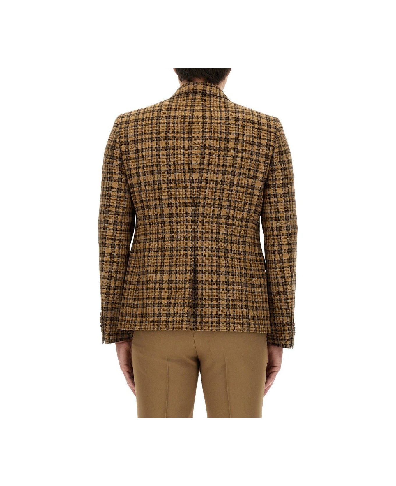 Gucci Checkered Button-up Jacket - BEIGE