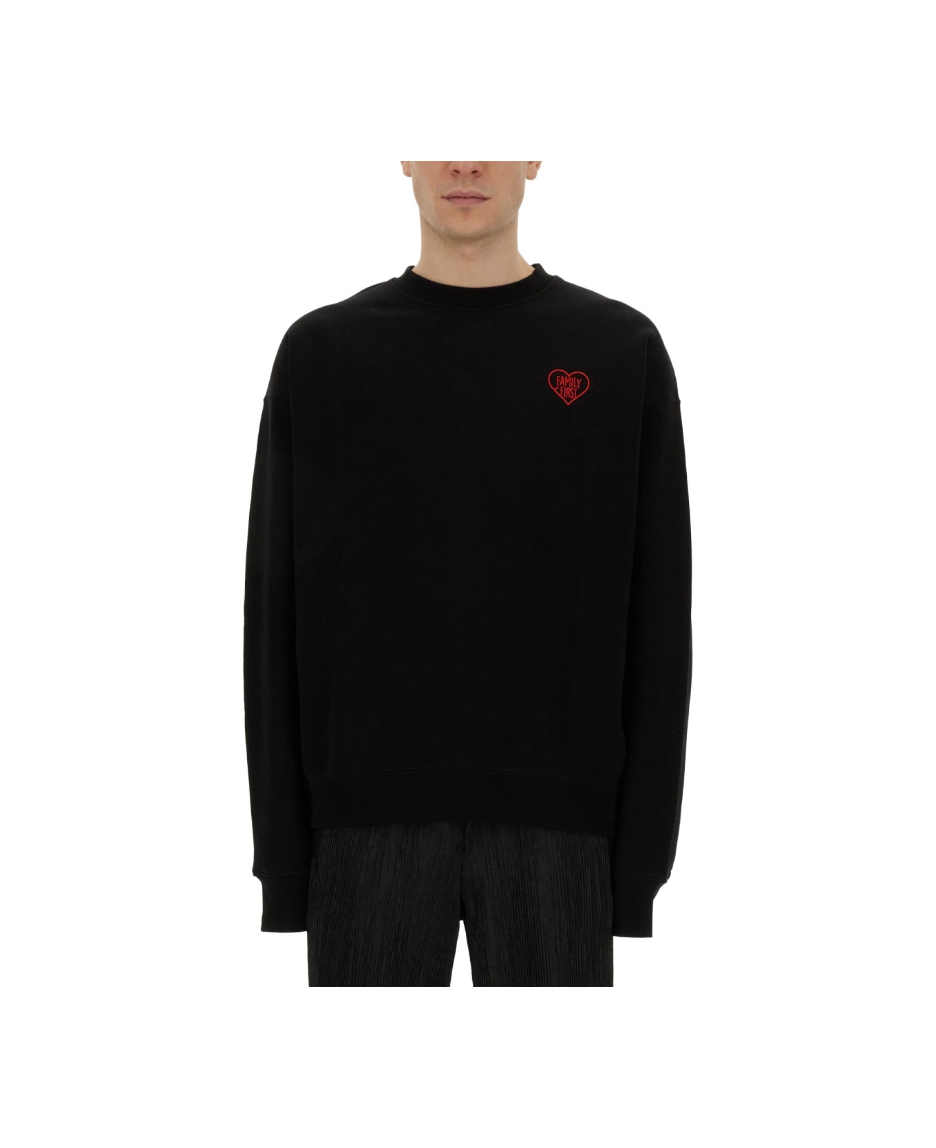 Family First Milano Sweatshirt With Heart Embroidery - BLACK