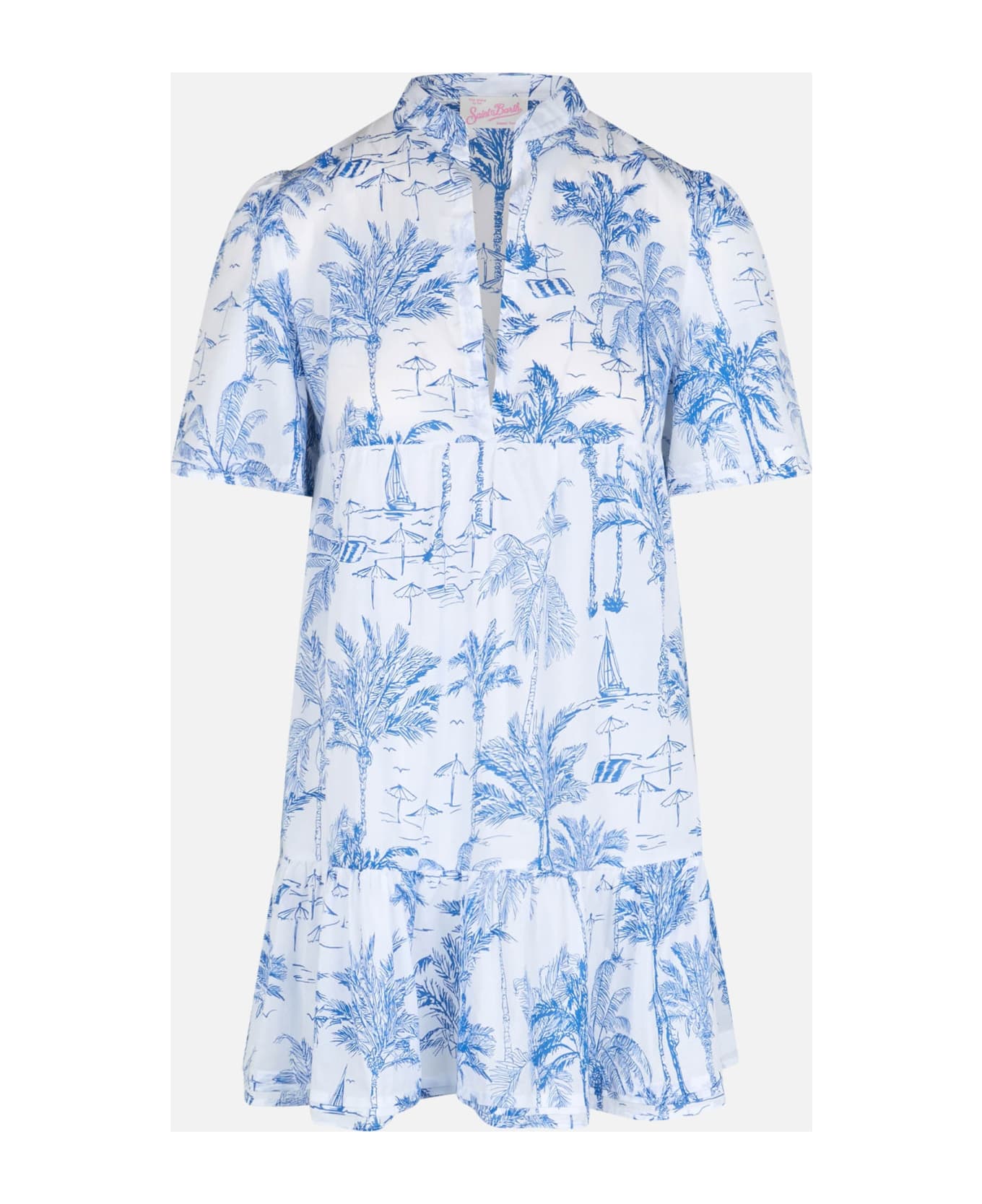 MC2 Saint Barth Woman Cotton Voile Short Dress Siara With Toile De Jouy Print - WHITE