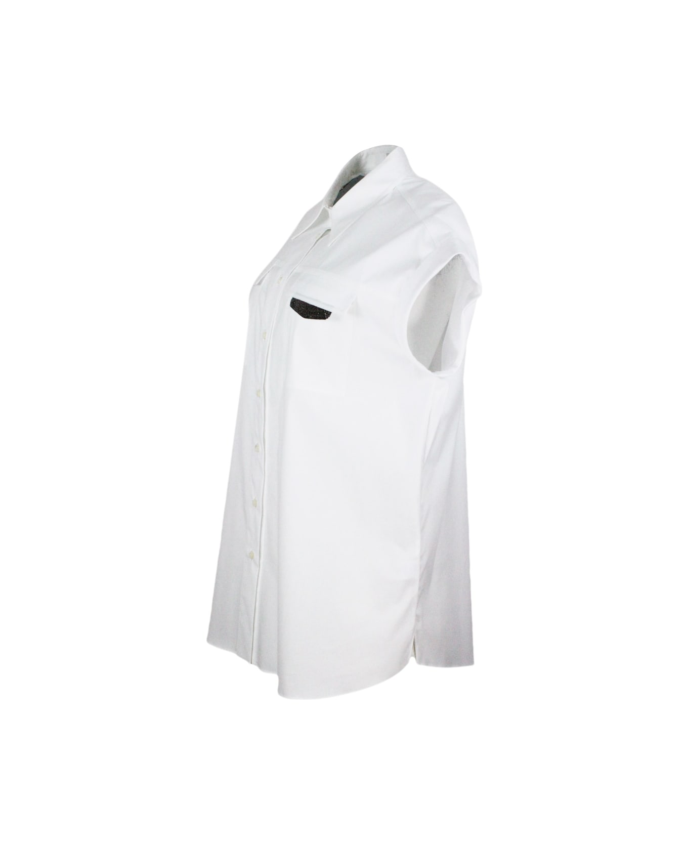 Brunello Cucinelli Sleeveless Shirt With Front Pockets Embellished With Shiny Jewels - White シャツ
