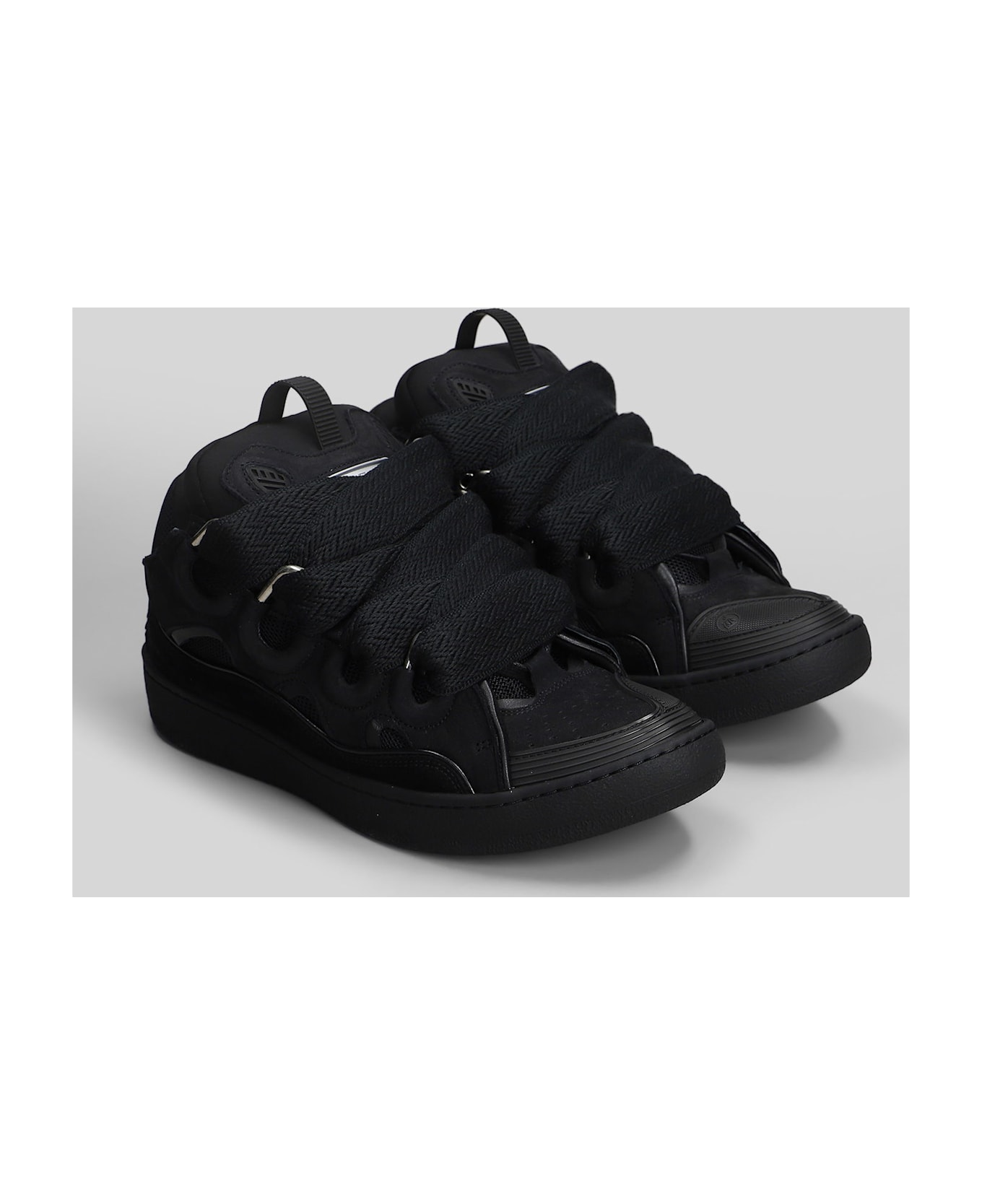 Lanvin Curb Sneakers In Black Suede - black