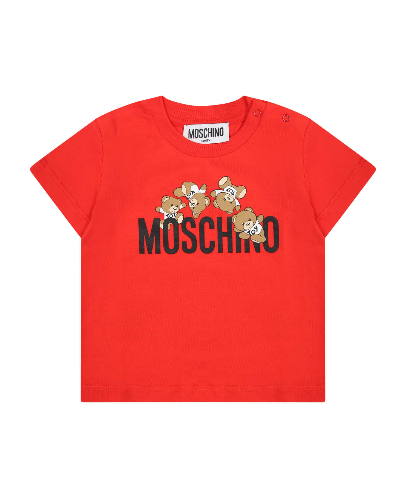 Moschino Red T-shirt For Baby Boy With Teddy Bears - Red