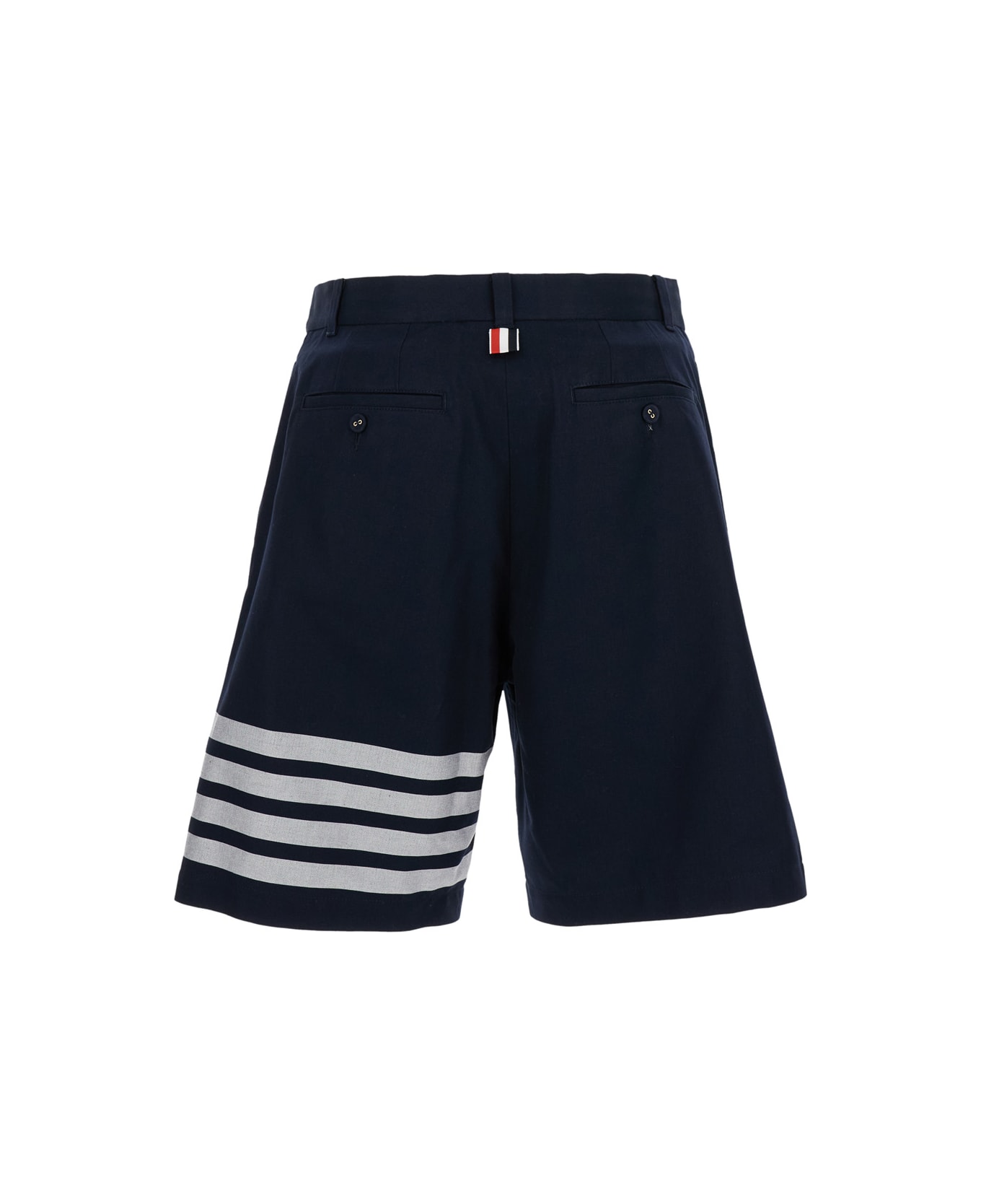 Thom Browne Unconstructed Straight Leg Double Welt Pocket Short In Engineered 4 Bar Cotton Suiting - Blu