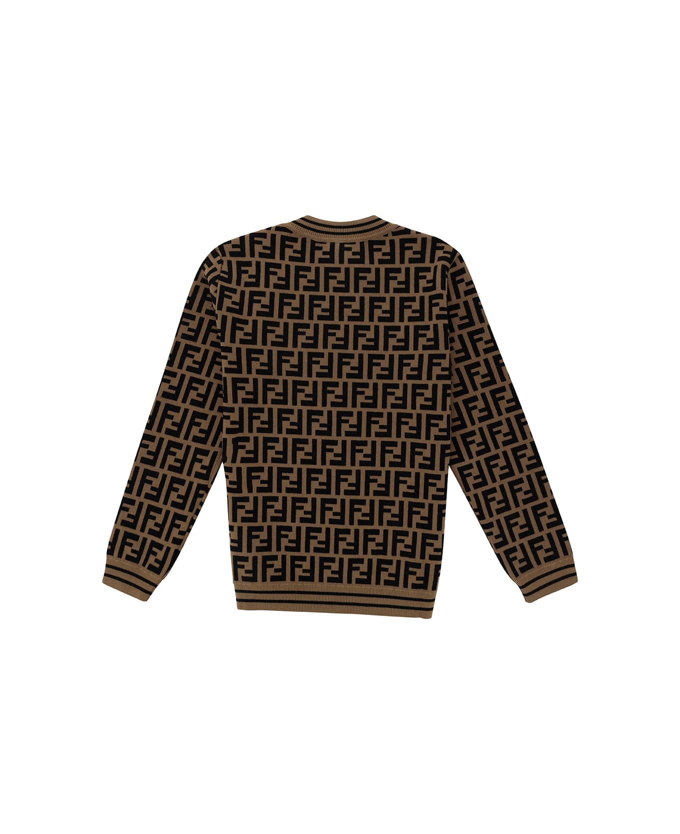 Fendi Beige And Tobacco Sweater With Ff Motif And Logo Detail In Viscose Blend Boy - Brown