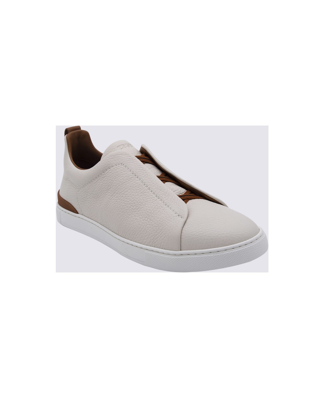 Zegna Beige Leather Sneakers - White