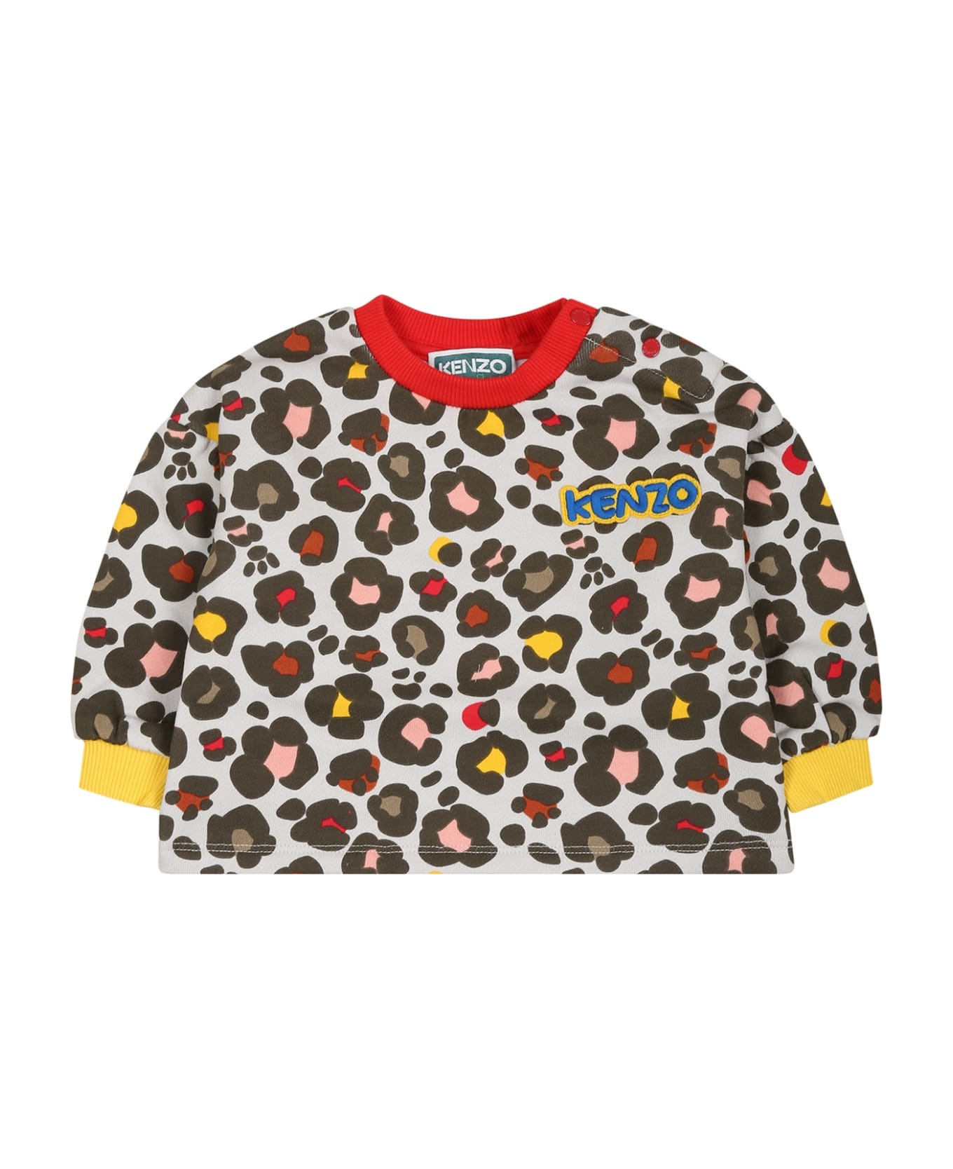 Kenzo Kids Beige Sweatshirt For Baby Girl With Logo And Print - Multicolor